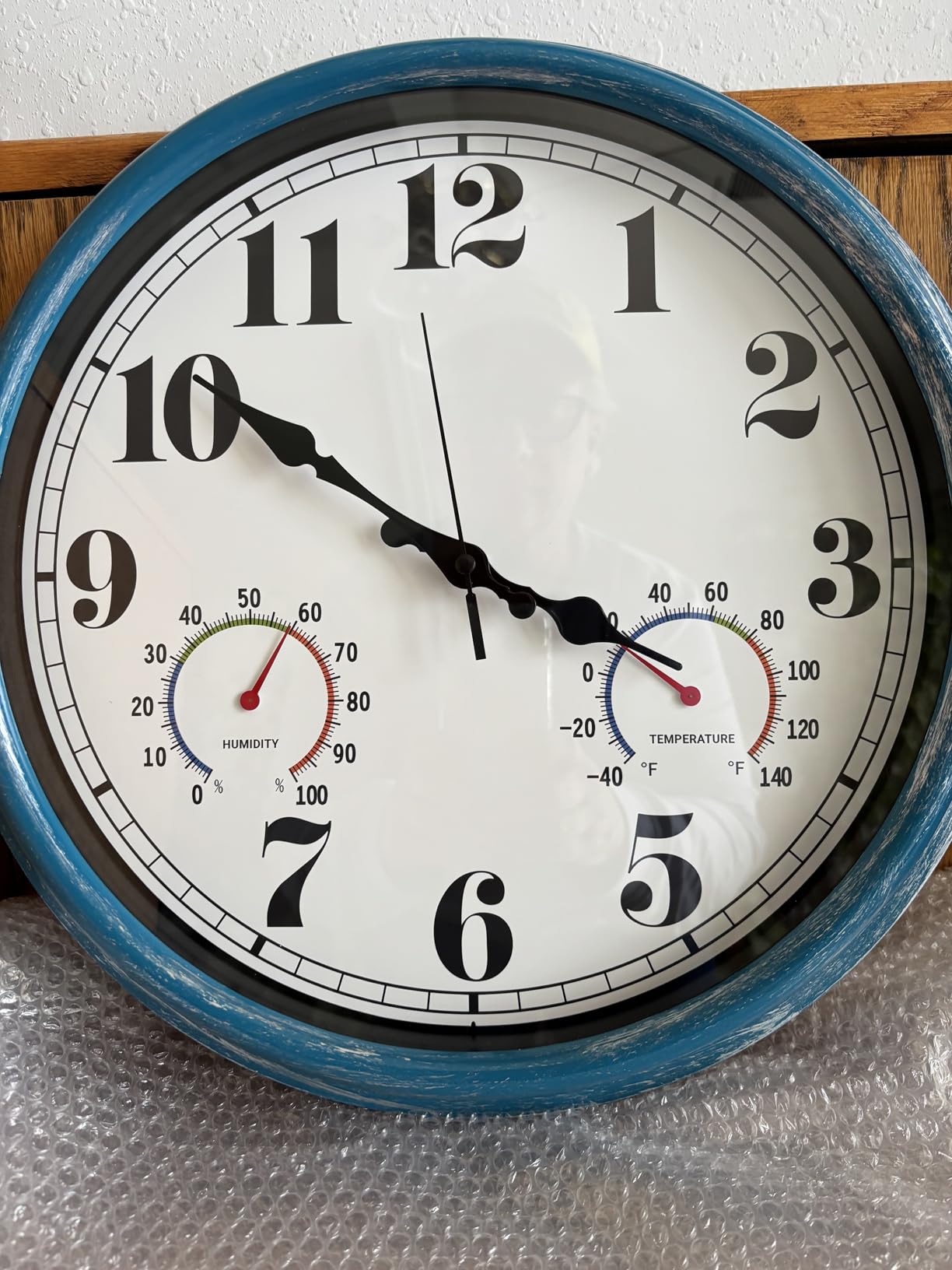 JENLYSTIME 12 Inch Indoor/Outdoor Retro Waterproof Wall Clock, Blue customer photo 2