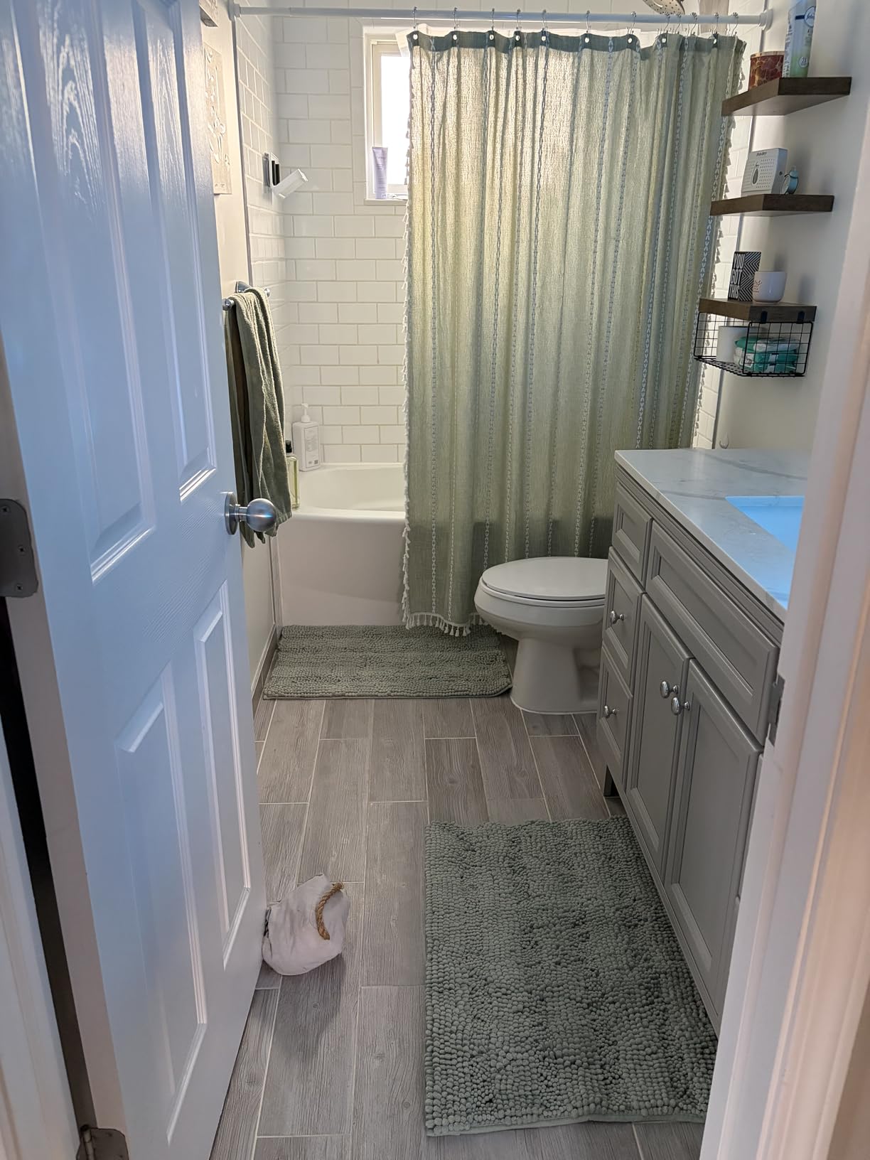 H.VERSAILTEX Sage Bathroom Rugs, Bath Mat Set of 2 Extra Thick Chenille Striped Pattern Shaggy Bath Rugs for Bath Room, Non Skid Bath Mats for Bathroom Floor (32 x 20 Plus 24 x 17 - Inches) customer photo 1