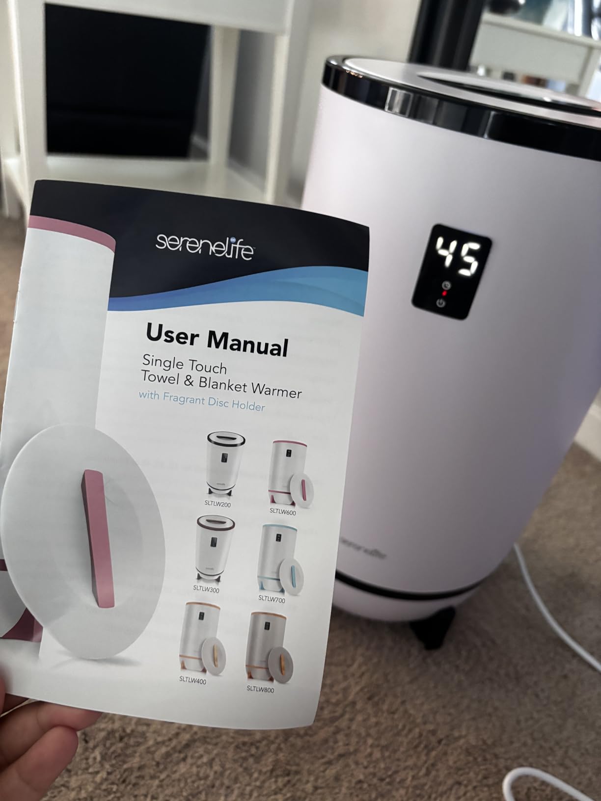 SereneLife Towel Warmer Bucket Style – Portable Blanket Heater for Spa and Bathroom, Large Capacity, Customizable Fragrance, Auto Shut-Off, Fits 2 Large Towels or Blankets, One-Touch Control, Black customer photo 1