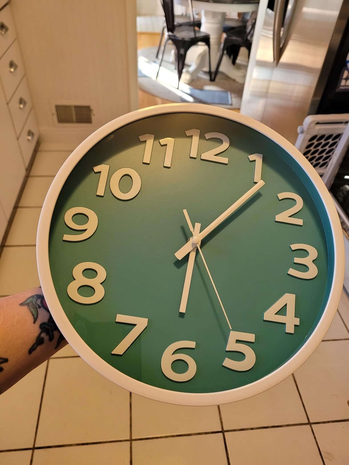 Crosstime Wall Clock Silent Non Ticking Indoor Outdoor Clock Battery Operated Easy to Read Analog Decorative Clocks for Bedroom Office Home Patio Pool Porch Decor,12 Inch Aqua customer photo 1