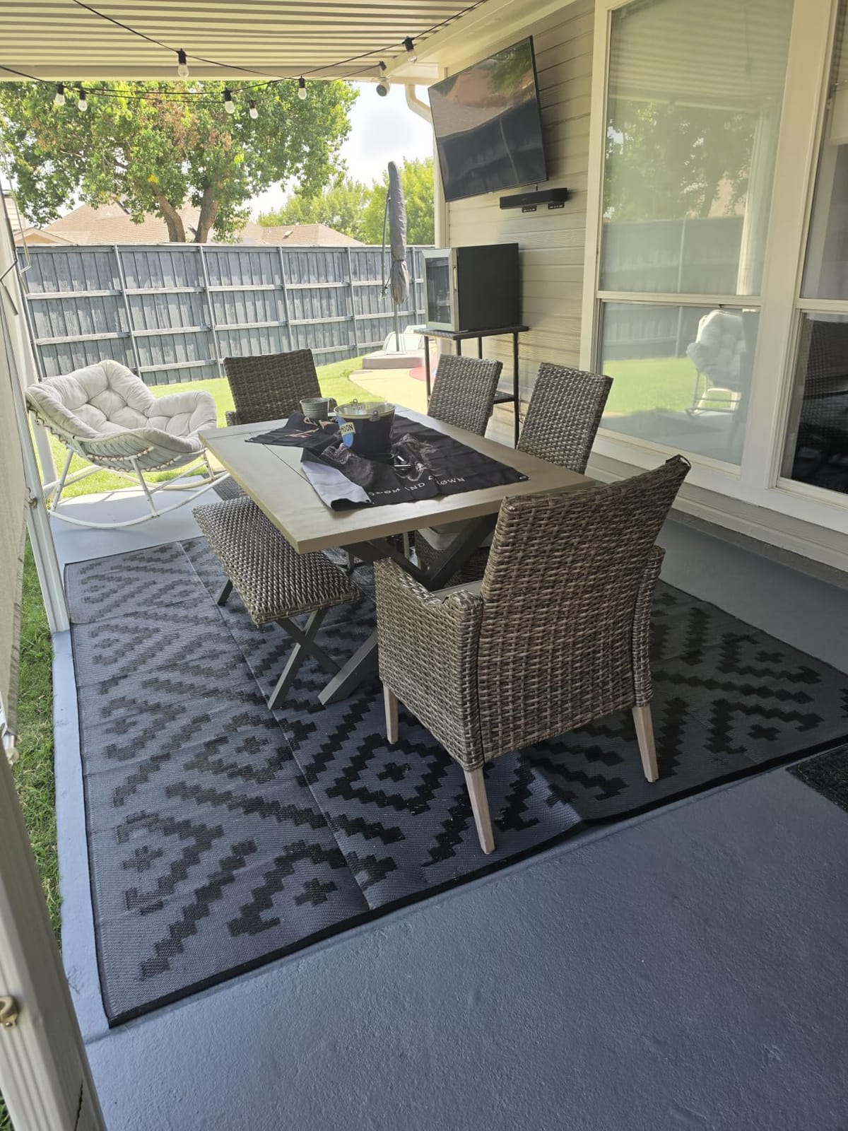 GENIMO Outdoor Rug, Waterproof Plastic Rugs for Patio, 5'x8' Black Grey | Outside Larger Modern Carpet Mat for Porch Decor, Deck, Balcony, Camping, RV, Backyard, Picnic, Beach, Reversible, Foldable customer photo 2