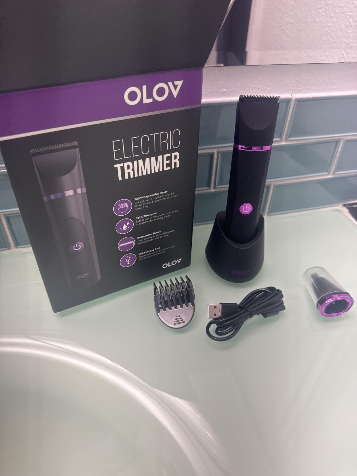 OLOV Electric Body Hair Trimmer - Groin Trimmer for Men - Bikini Trimmer Women - Wet/Dry Shaver Groomer, Replaceable Ceramic Blade Heads, USB Recharge Dock, Waterproof Hygiene Razor, Black customer photo 2