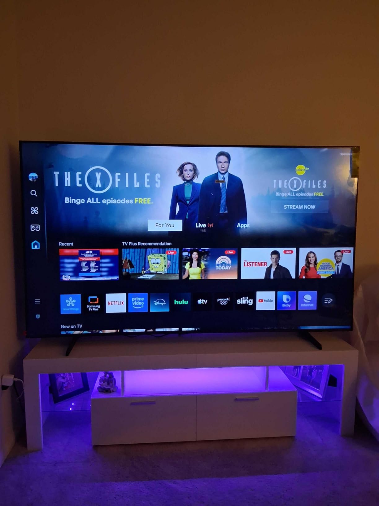 Clikuutory Modern Lighting 63 inch TV Stand with Large Storage Drawer for 50 55 60 65 70 75 Inch TVs, TV Console with 20 Color LED Lights, Entertainment Center Media and Open Shelf for Bedroom, Black customer photo 1