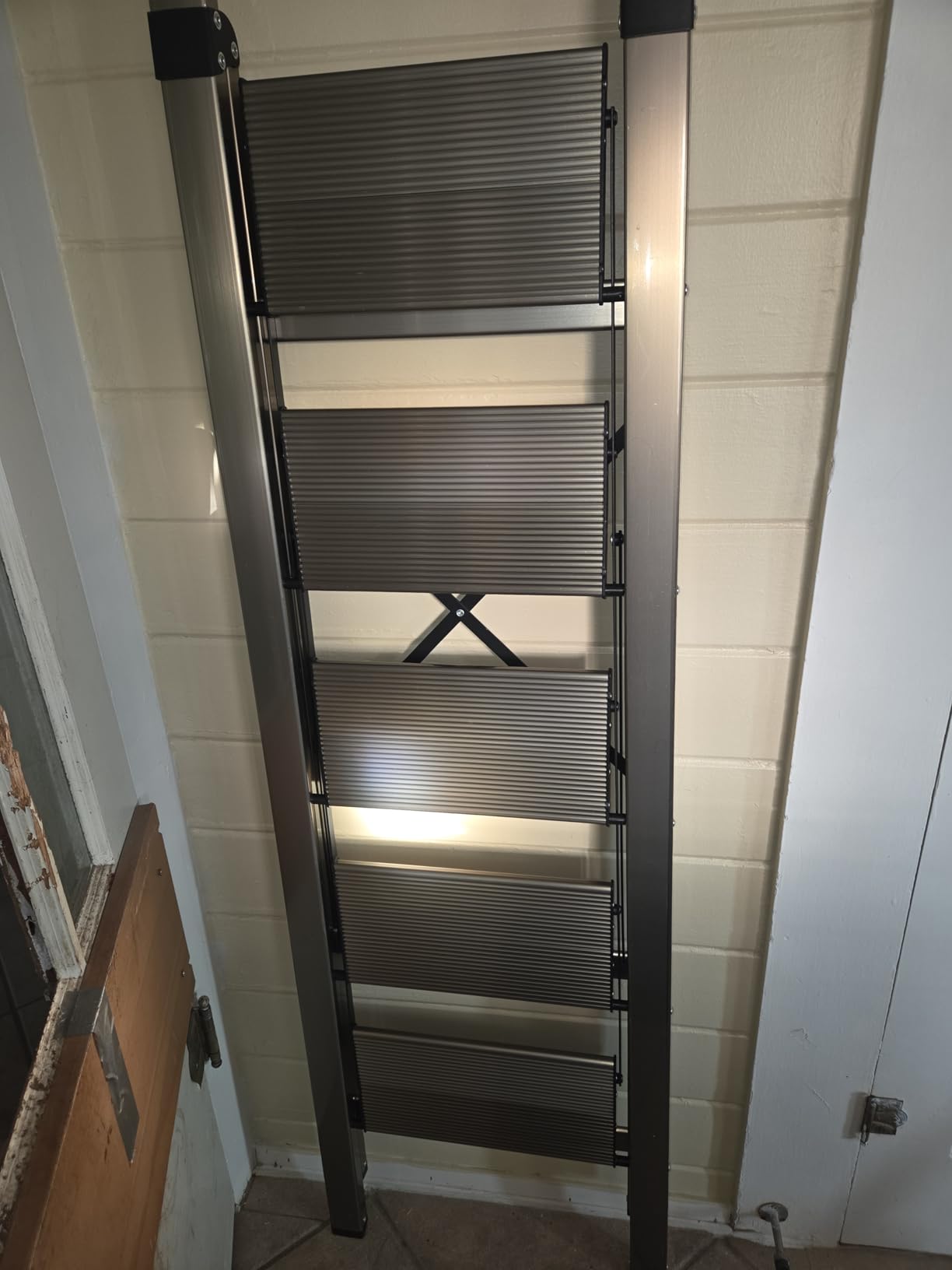 WOA WOA 5 Step Ladders for Home, 300lbs Load, 46'' Top Step, Black | 10ft Reach; For Closets, Kitchens; Anti-Slip Feet Suit Wood, Tile, Carpet; Rigid Aluminum Pedals; Handrail Adds Balance. customer photo 1