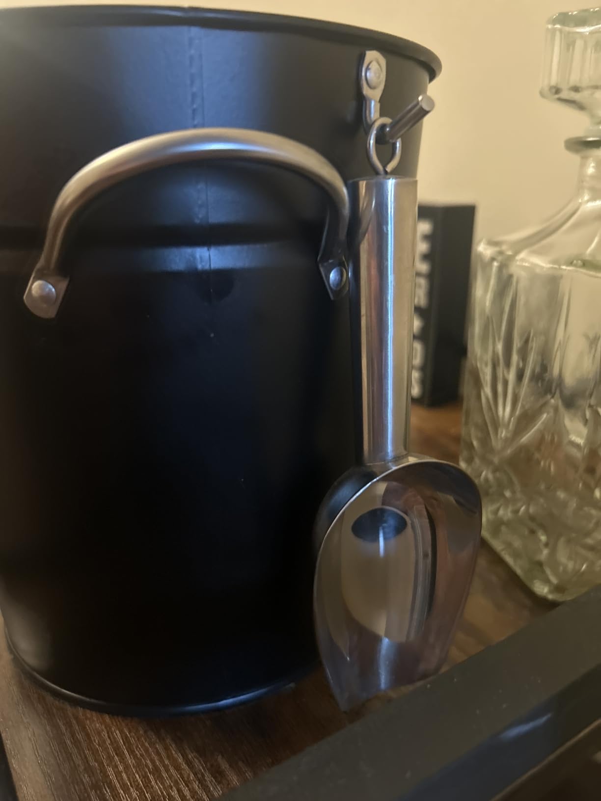 Rae Dunn Ice Bucket with Scoop - Stainless Steel Bucket with Handle, Lid and Ice Scooper - 4 Qt. Storage Bin for Ice Cubes for Bars, Parties, Backyard Barbeques, Picnics, and Camping (Black) customer photo 1