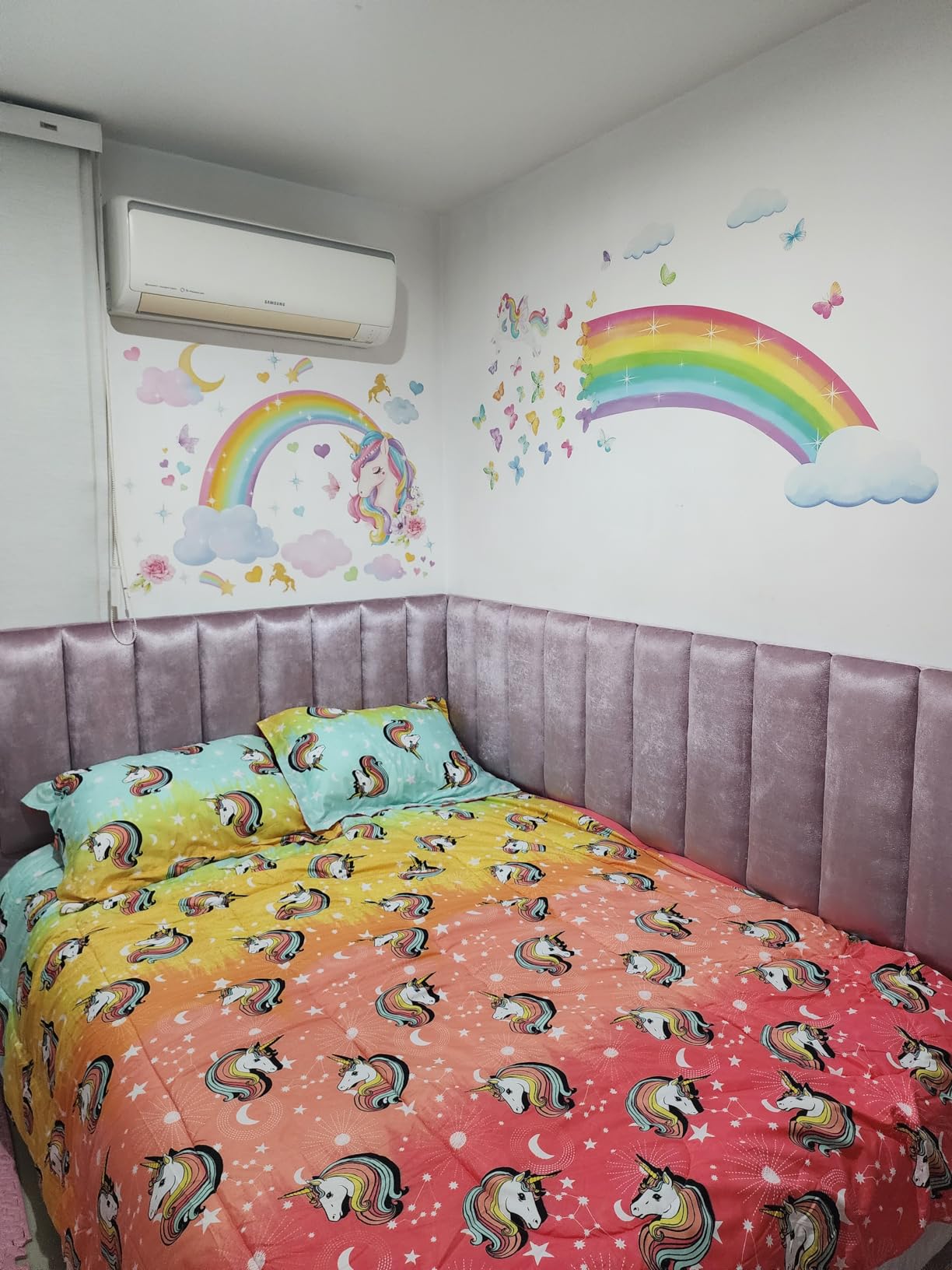 decalmile Rainbow Unicorn Butterflies Girls Wall Decals Stickers customer photo 2
