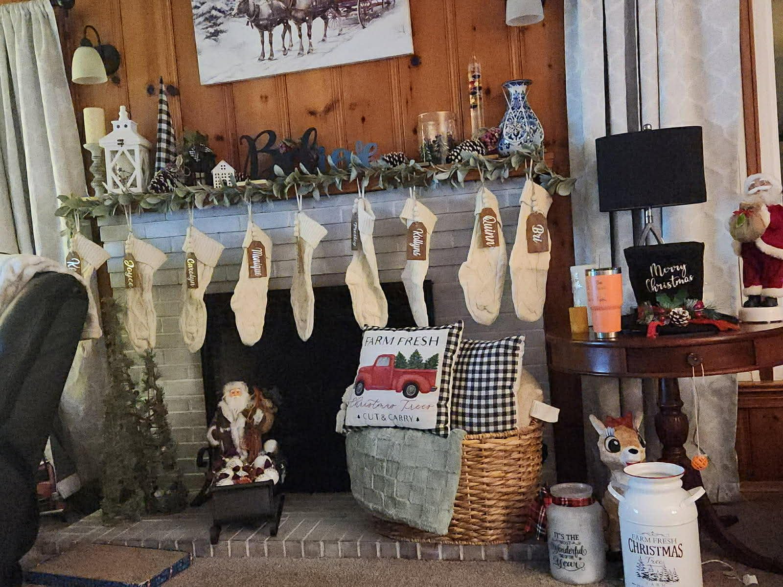 Fesciory 4 Pack Personalized Christmas Stockings 18 Inches Large Size Cable Knitted Stocking Gifts & Decorations for Family Holiday Xmas Party, Burgundy&Ivory&Green&Khaki customer photo 1