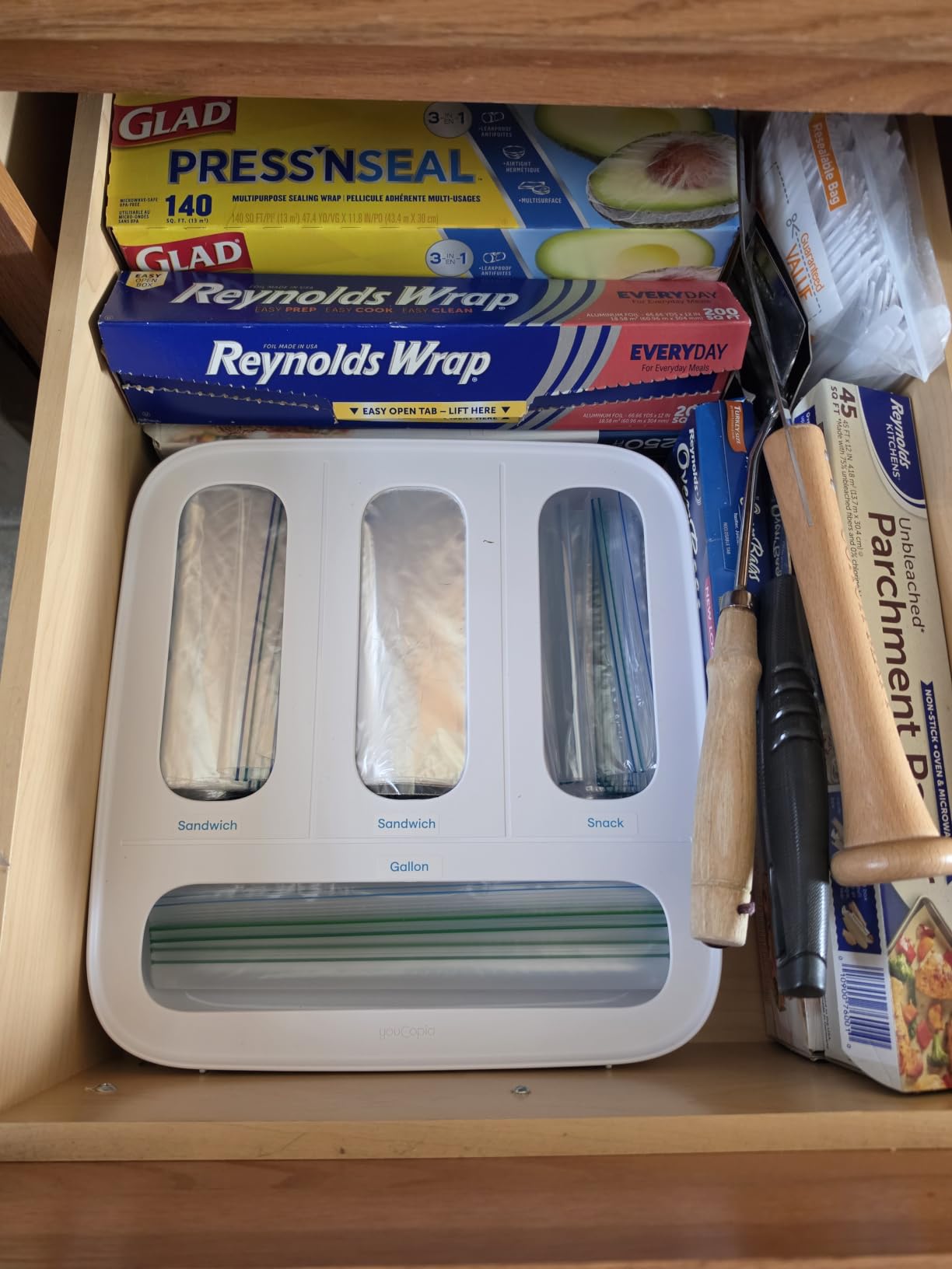 YouCopia StoraBag Drawer Food Bags Dispenser, 4-Slot, Plastic Sandwich Bag Organizer for Kitchen Storage, White customer photo 1