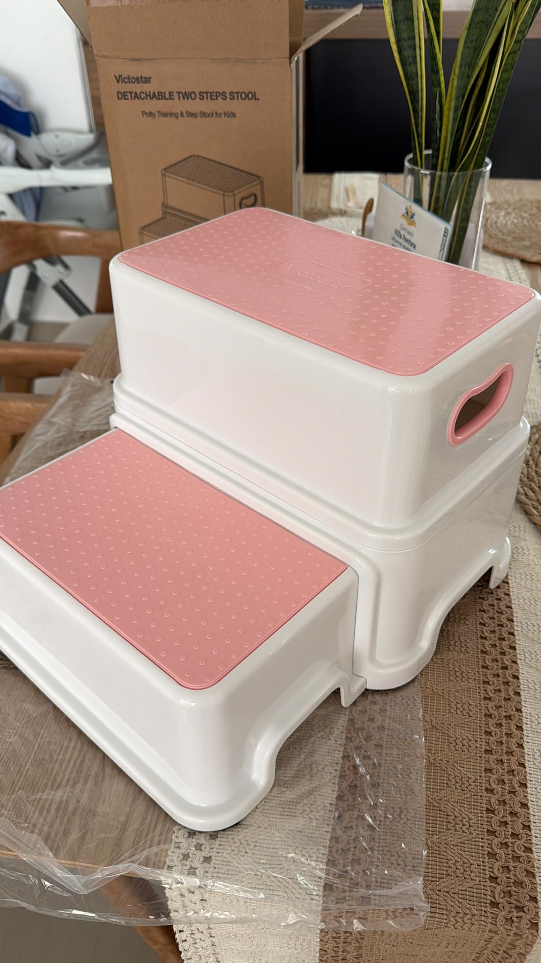 Victostar 2 Step Stool for Kids, Anti-Slip Sturdy Toddler Two Step Stool for Toilet Potty Training, Bathroom,Kitchen (Pink) customer photo 1