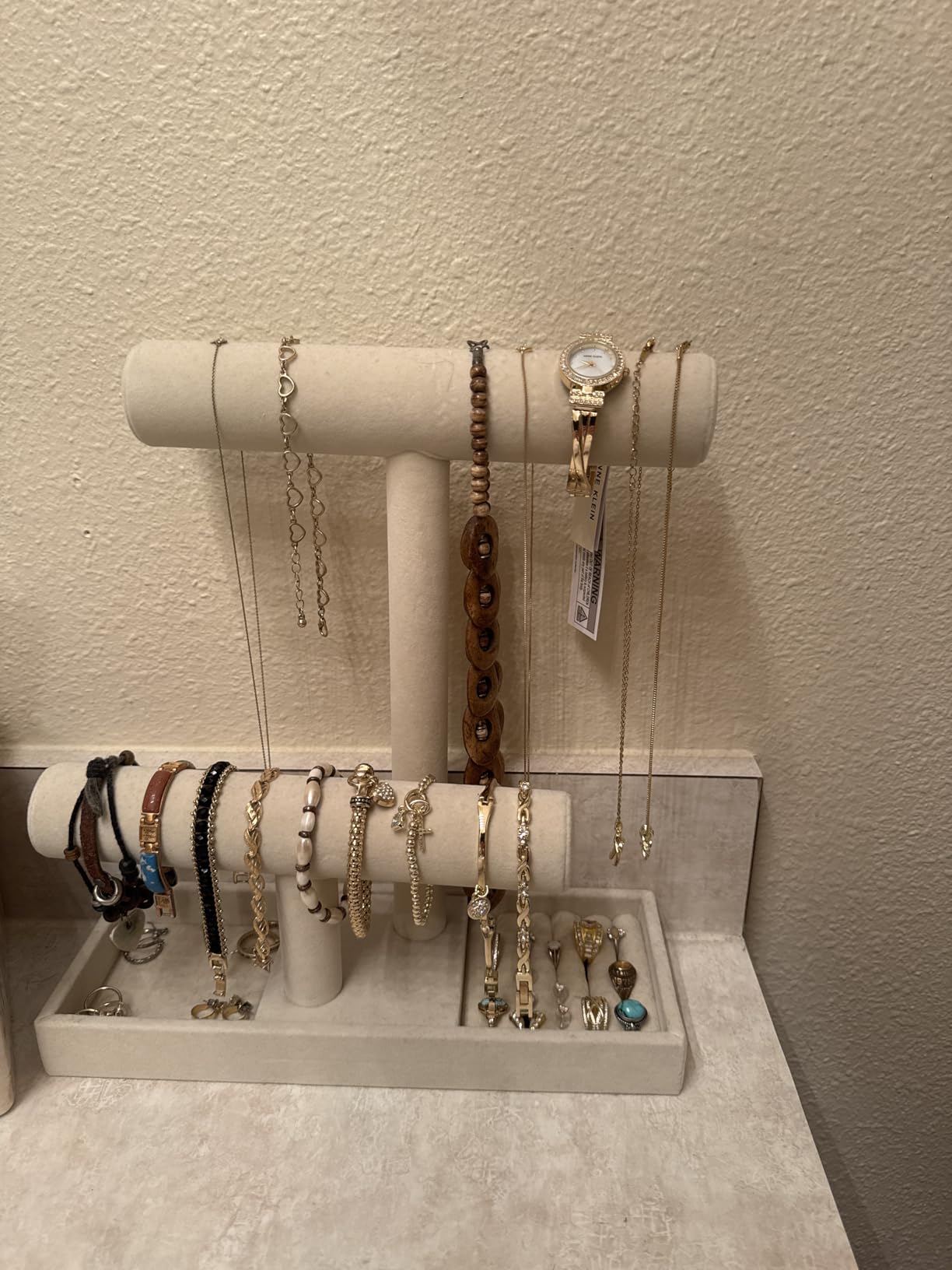 ByKen 2 Tier Jewelry Holder,Necklace Bracelet Organizer Stand (Beige) customer photo 1