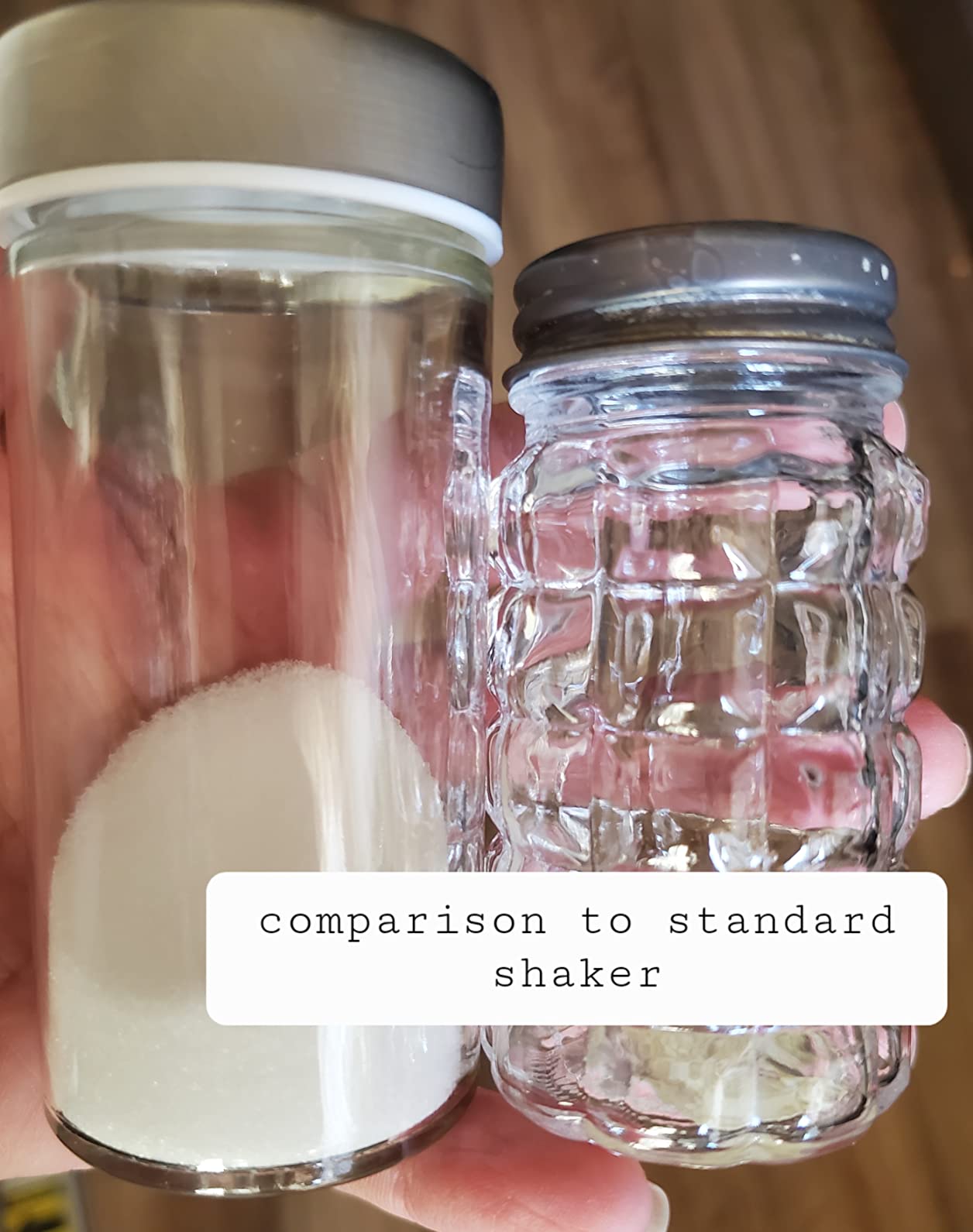 Tianifa 6 Pcs Glass Spice Jars/Bottles for Rotating Spice Rack-3oz Empty round Spice Containers with Airtight Metal Caps with Shaker Lids (6, Stainless Steel Lids) customer photo 1