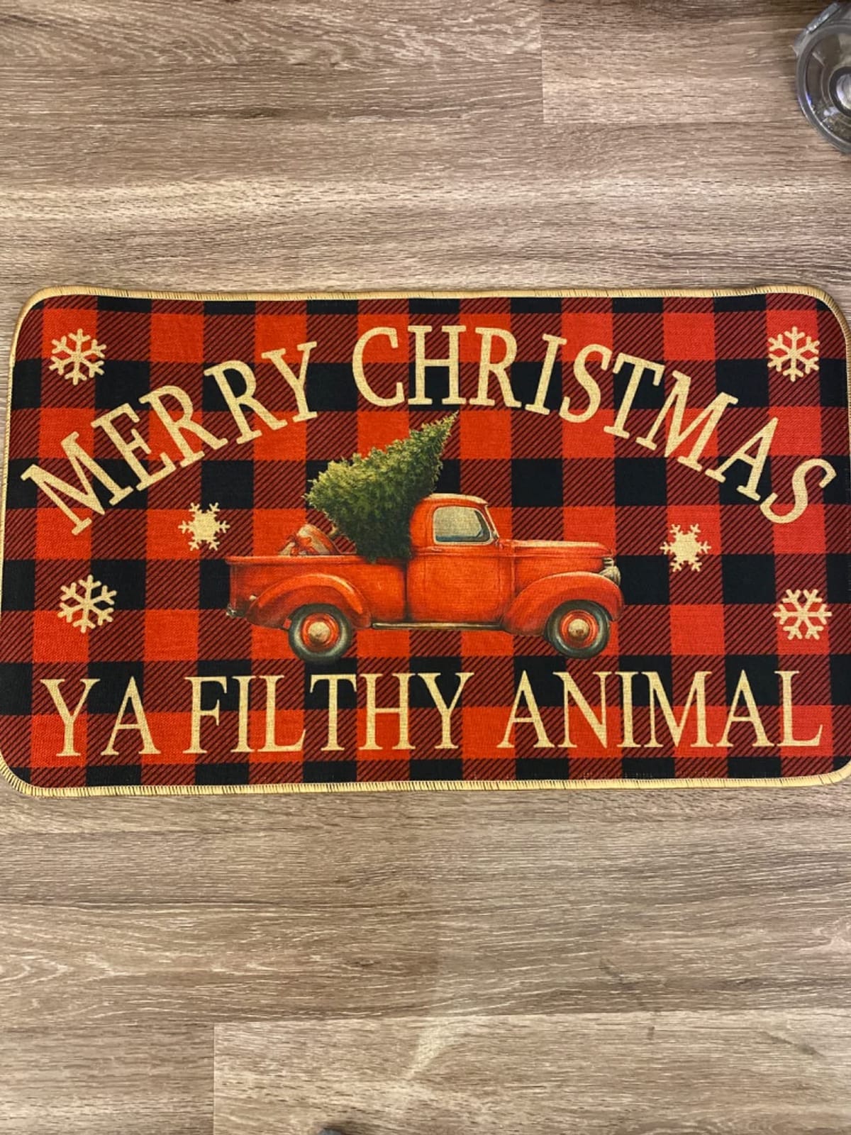 AUSTAB Christmas Door Mat Buffalo Plaid Retro Truck Entrance Mat Ya Filthy Animal Welcome Fun Winter Anti-Slip Rubber Backed Outdoor Indoor Low Profile Flax Floor Mat 17 x 29 Inch customer photo 1