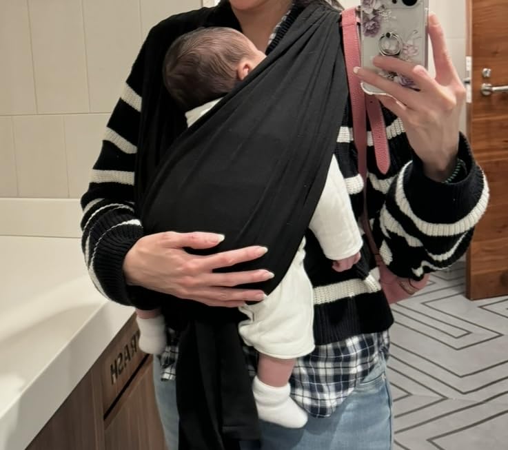 KeaBabies Baby Wrap Carrier Ring Sling, D-Lite Baby Carrier (Trendy Black) customer photo 2