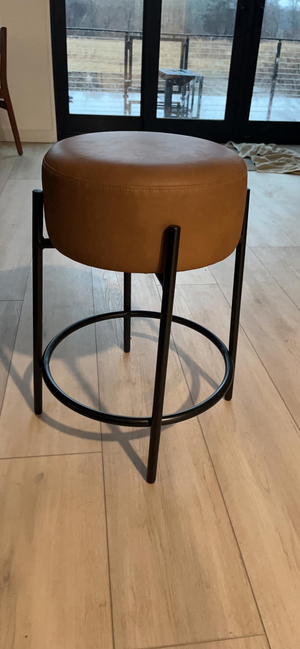 Nathan James Barker Classic Counter Height Wood Barstool with Leather Removable Cushion, Backless Island 24