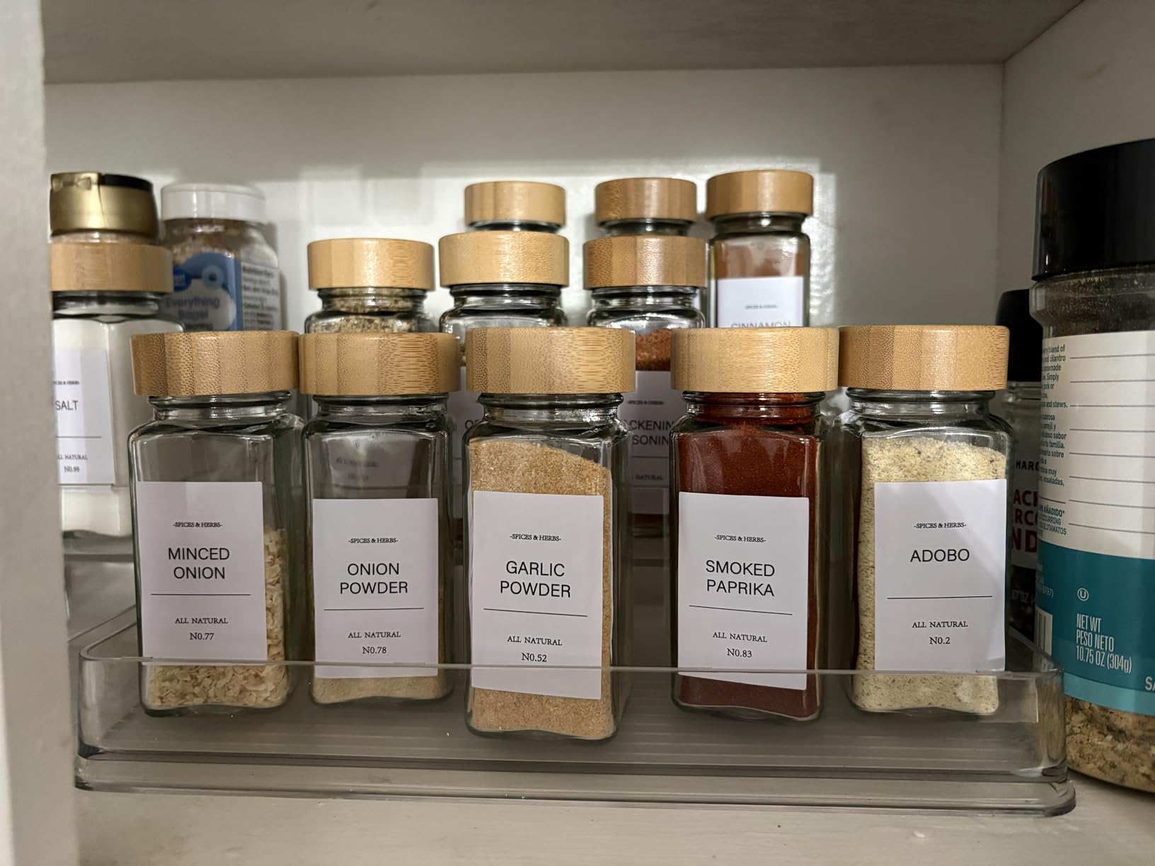 DIMBRAH Spice Jars with Label-4oz 36Pcs, Glass Spice Jars with Bamboo Lids, Container Set with White Printed Labels,Kitchen Empty Jars with Shaker Lids customer photo 2