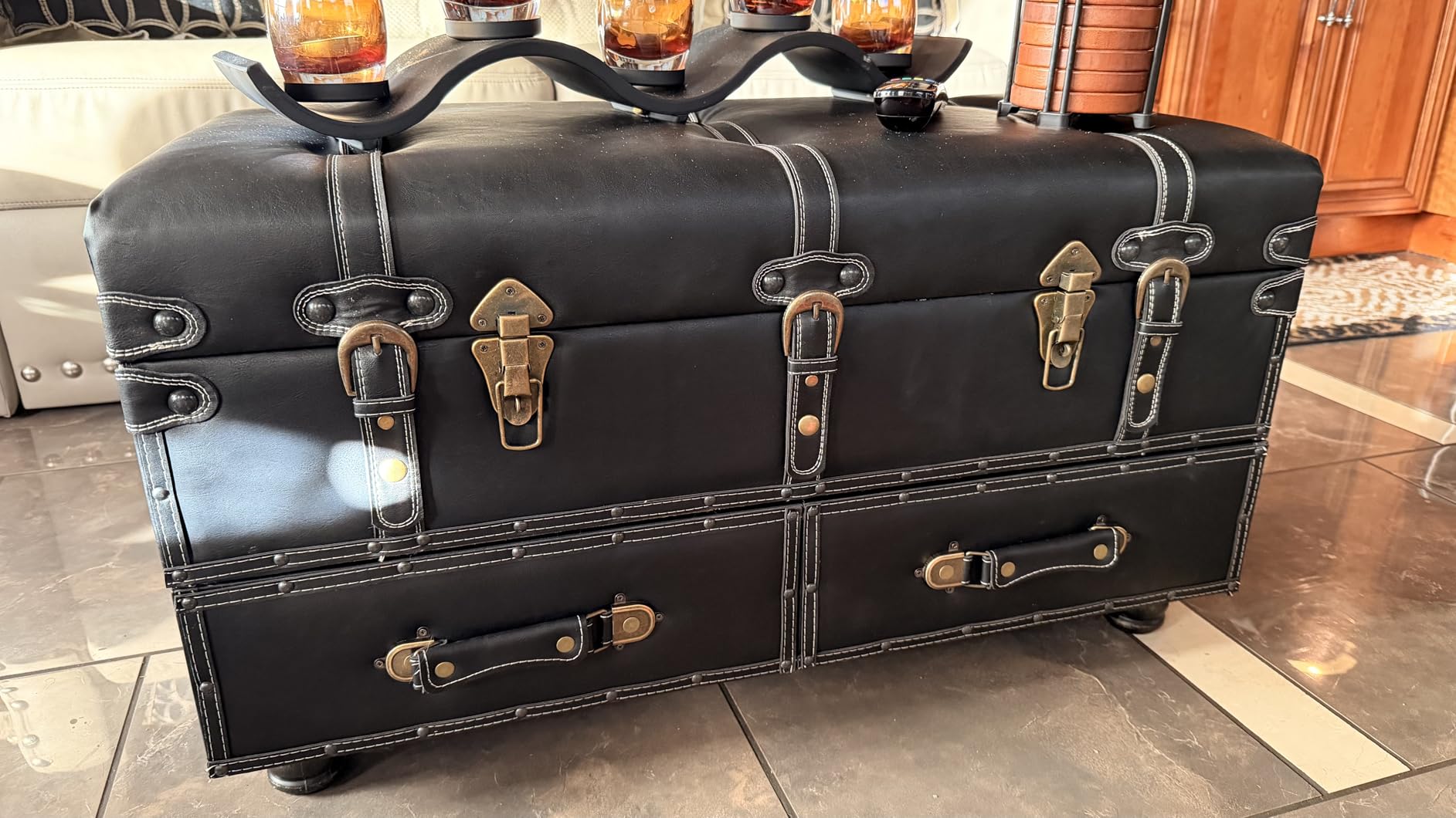 COZAYH Storage Bench, Mid-Century Faux Leather Ottoman, Bedroom, Dark Brown customer photo 1