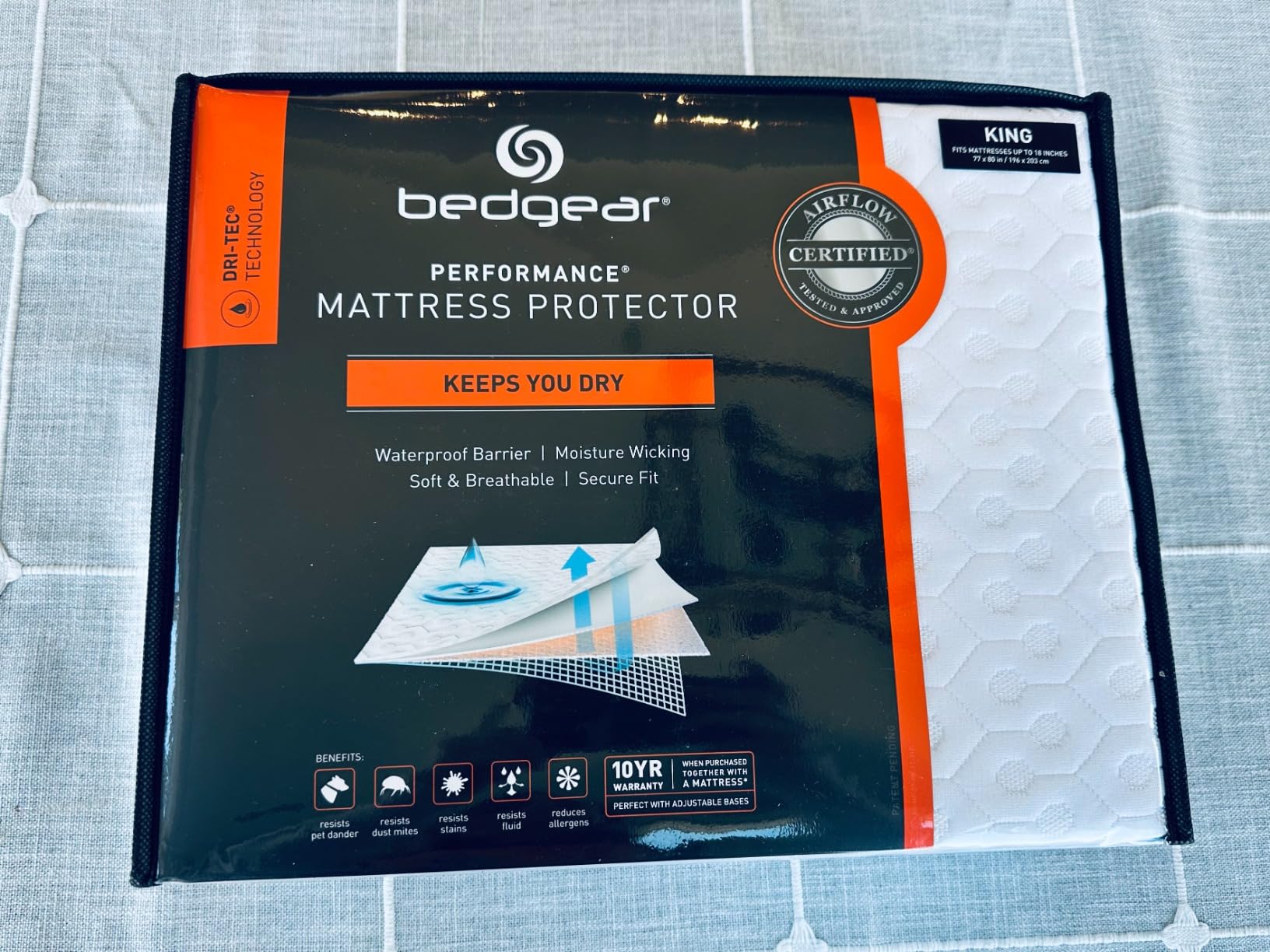 Bedgear Dri-Tec Waterproof Mattress Protector– Cooling Moisture-Wicking Mattress Cover | Breathable Noiseless Mattress Pad with Deep Pocket Fit up to 18