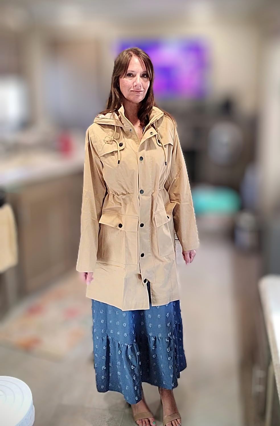 SaphiRose Women's Waterproof Rain Jacket Long Raincoat Hooded Windbreaker Trench Coat customer photo 1
