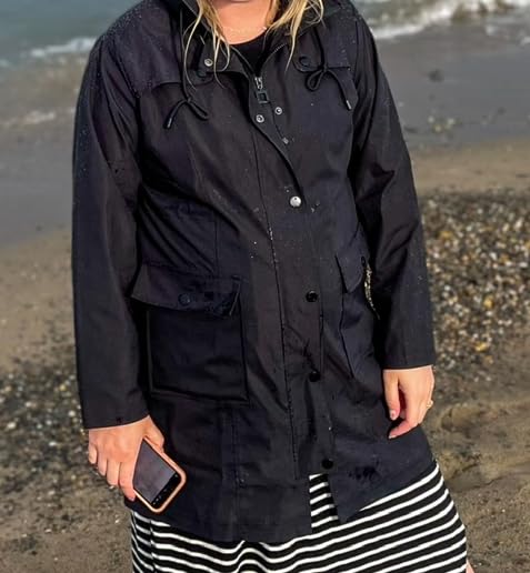 SaphiRose Women's Waterproof Rain Jacket Long Raincoat Hooded Windbreaker Trench Coat customer photo 2