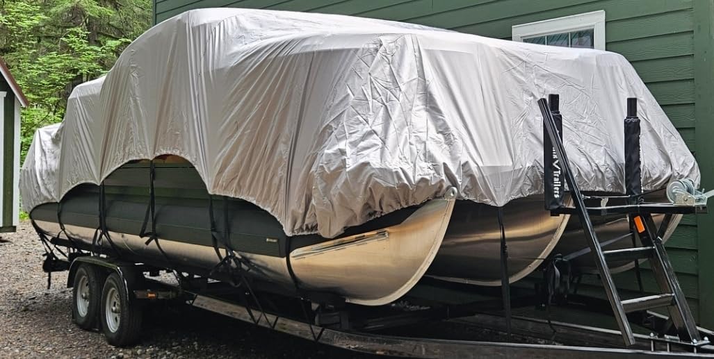 Solim 19-21FT Pontoon Boat Cover, 1200D Heavy Duty Waterproof, UV Resistant | Marine Grade Oxford Fabric, Tear Resistant, Double Stitching, Elastic Hem, Adjustable Tie-down Straps, Fits Up to 8 Ft Beam customer photo 1