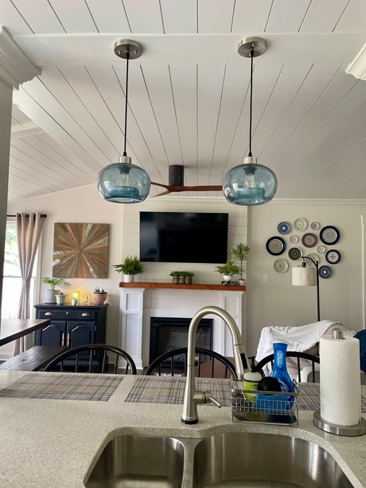 CASAMOTION Glass Pendant Lights, Marble Clear, 2 Pack | Modern Rustic Kitchen Island Dining Room Table, Adjustable Cord, Brushed Nickel, ETL Certification customer photo 2