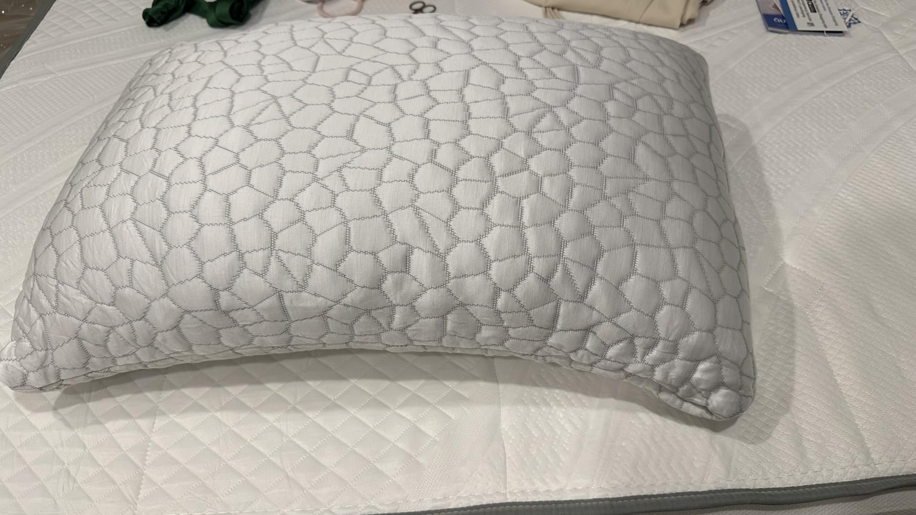 QUTOOL Cooling Pillow for Sleeping, CertiPUR-US Shredded Memory Foam Standard Pillow Set of 1, Cool Pillow for Hot Sleepers Adjustable Firm Pillow for Side,Back,Stomach Sleepers Soft Yet Support,White customer photo 2