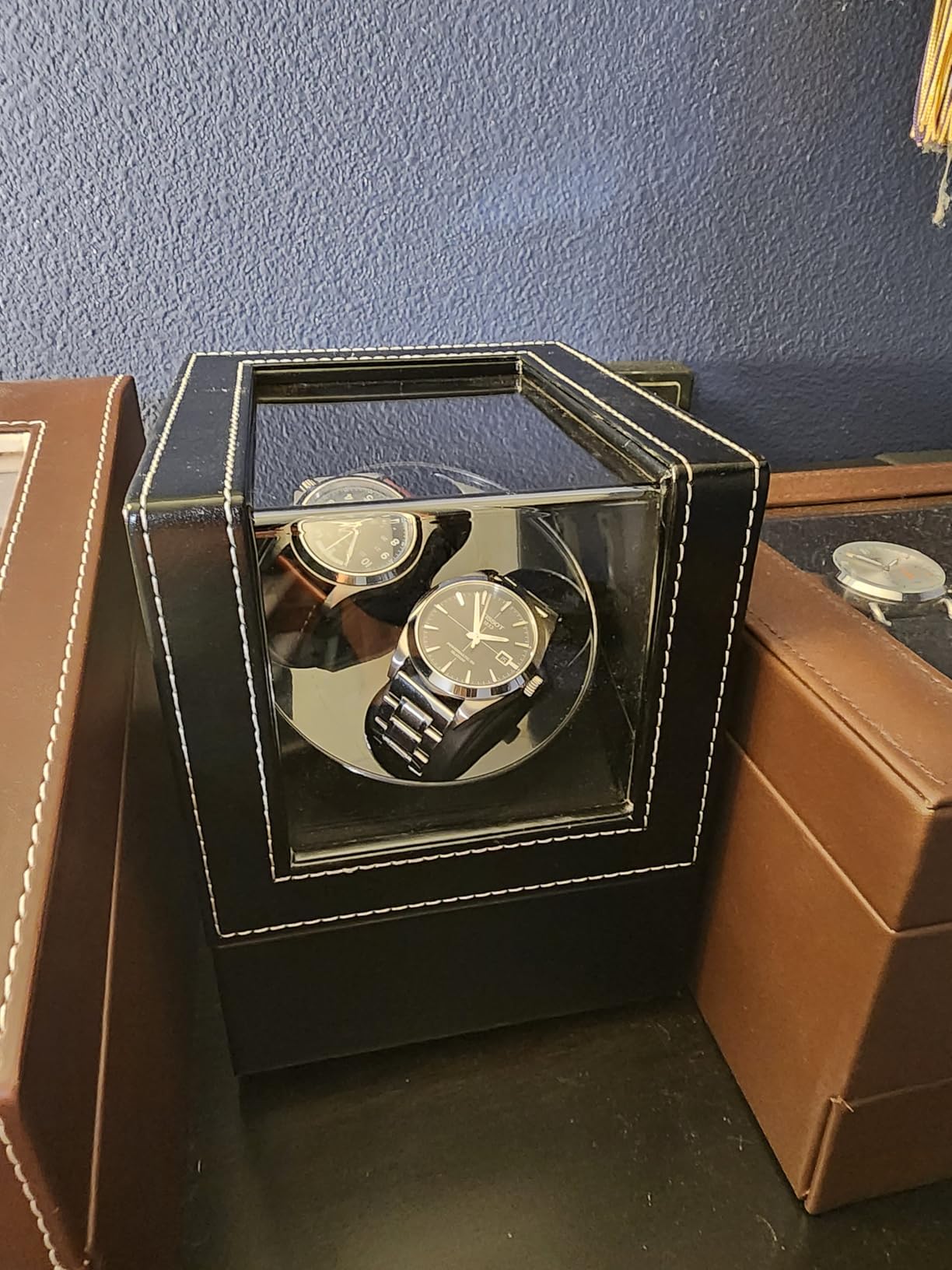 Mcbazel Watch Winder for Automatic Watches, Double Automatic Watch Winder Box with Quiet Japan-made Motor, Automatic Watch Display Storage Rotation Wristwatch Box with 2 Slots (Black PU Leather) customer photo 1