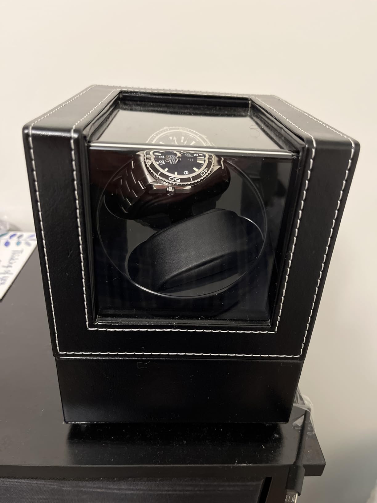 Mcbazel Watch Winder for Automatic Watches, Double Automatic Watch Winder Box with Quiet Japan-made Motor, Automatic Watch Display Storage Rotation Wristwatch Box with 2 Slots (Black PU Leather) customer photo 2