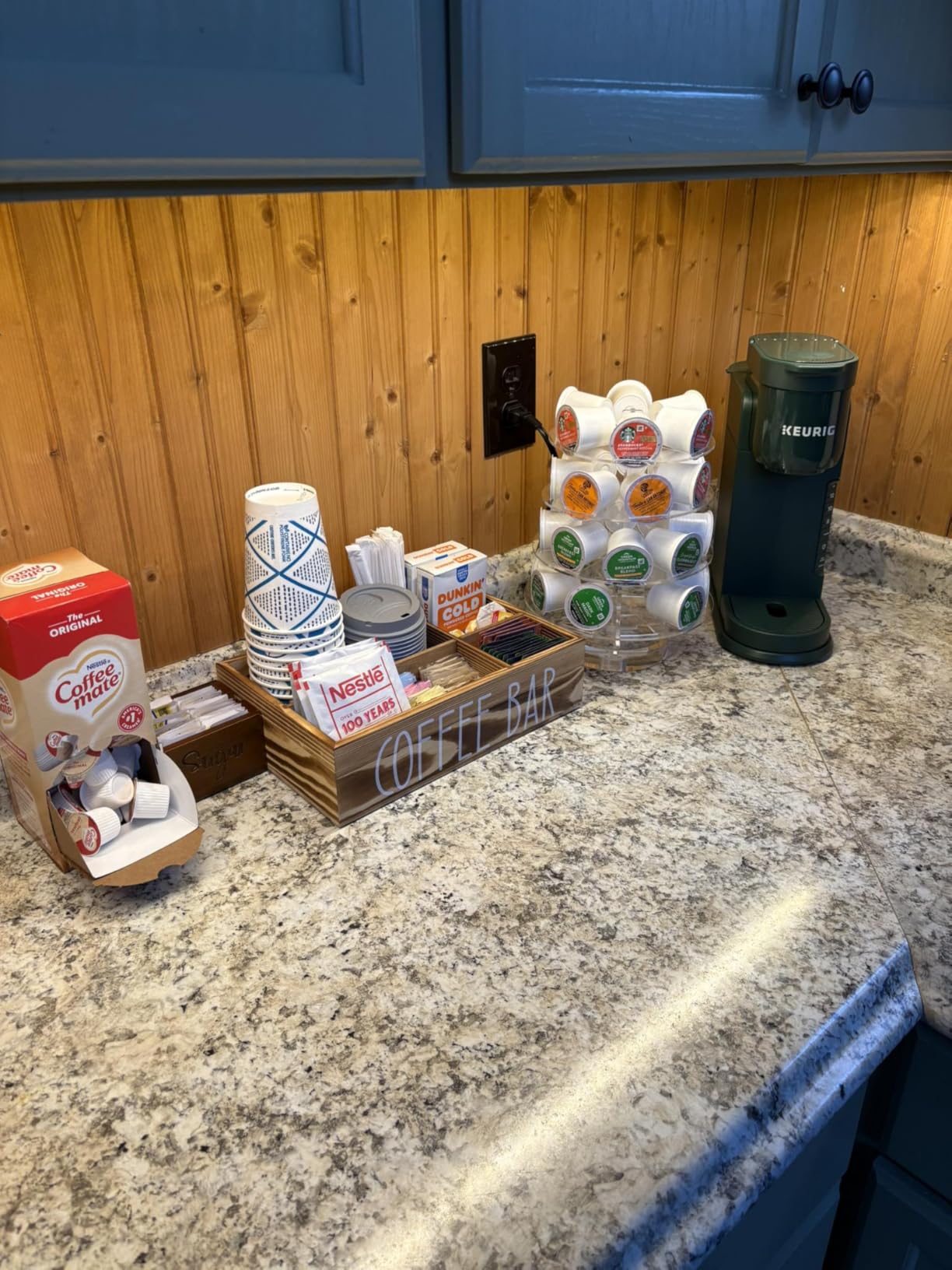 ALELION Coffee Station Organizer - Wood Countertop Accessories Organizer with Removable Dividers for Pods Condiment Syrup Tea Cups Stirrers - for Farmhouse Coffee Bar Decor customer photo 1