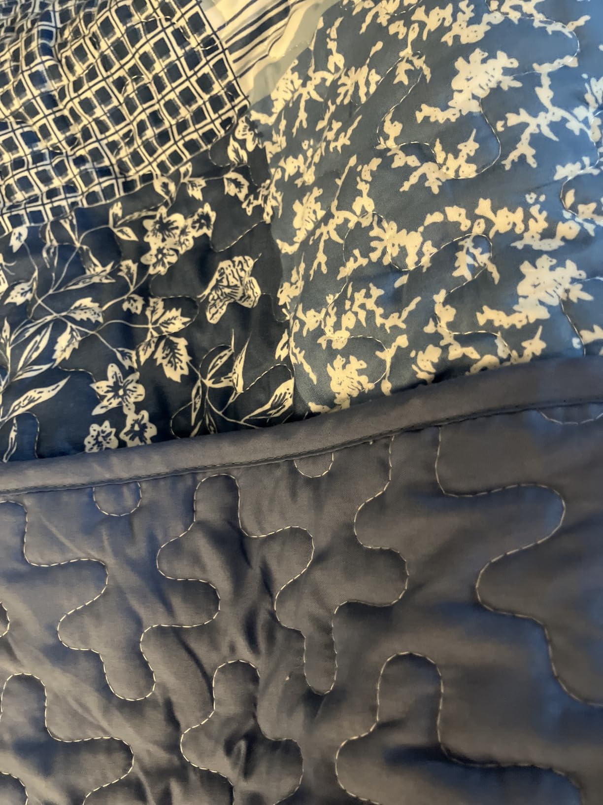 Mybedsoul King Size Quilt, Boho Patchwork Floral Bedding Set, Blue | Soft Lightweight Microfiber Coverlet Set, 3 Pieces Plaid Reversible Bedspread, Bed Sets for All Seasons 90