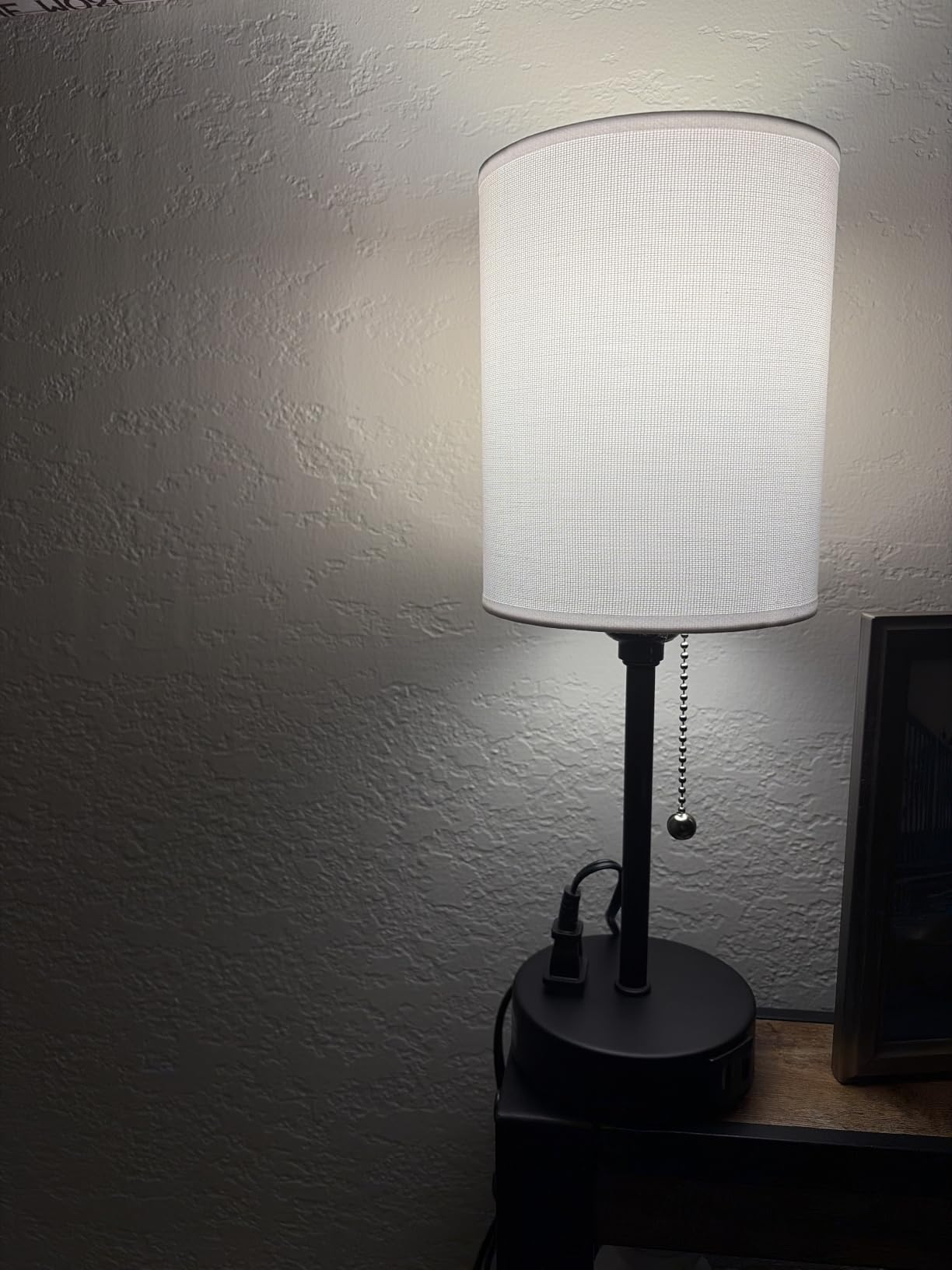 Dicoool Bedside Table Lamp for Bedroom - Small Desk Lamp with USB Ports | USB A+C Ports, AC Outlet, 3 Color Temperatures, LED Bulb Included, White Fabric Shade, Black Metal Base, 14