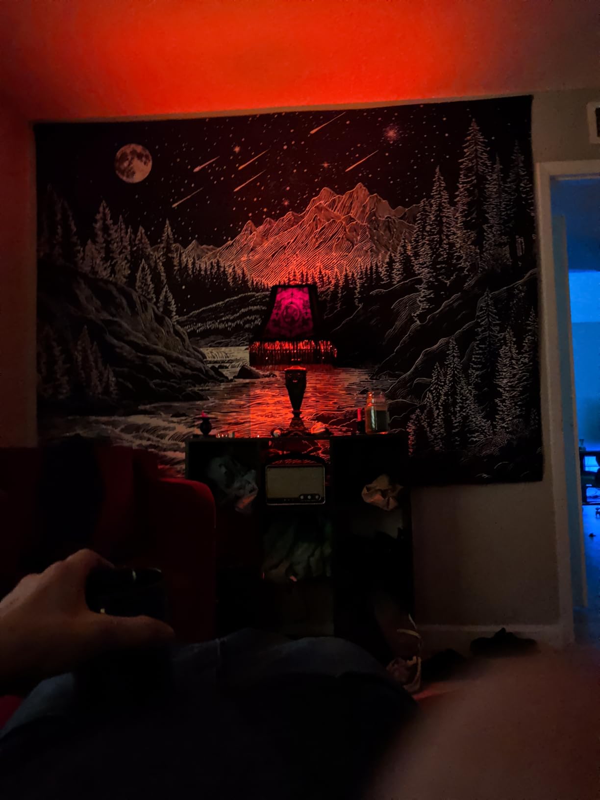 Zussun Black and White Tapestry Starry Night Mountain Tapestries for Bedroom Aesthetic Moon and Stars Tapastry's Wall Hanging Dark Nature Forest Wall Tapestry for Living Room Dorm (48'' × 36'') customer photo 1