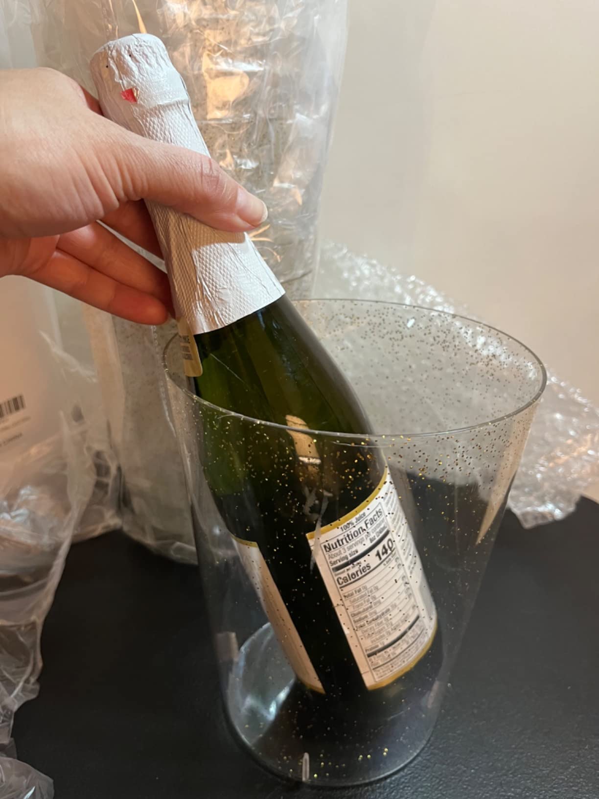 Tiawudi 12 Pack Plastic Ice Bucket For Parties, Gold Glitter Clear Wine Cooler for Wedding, Good as One Large Champagne Chiller Or Classic Wine Bottle Chiller customer photo 2