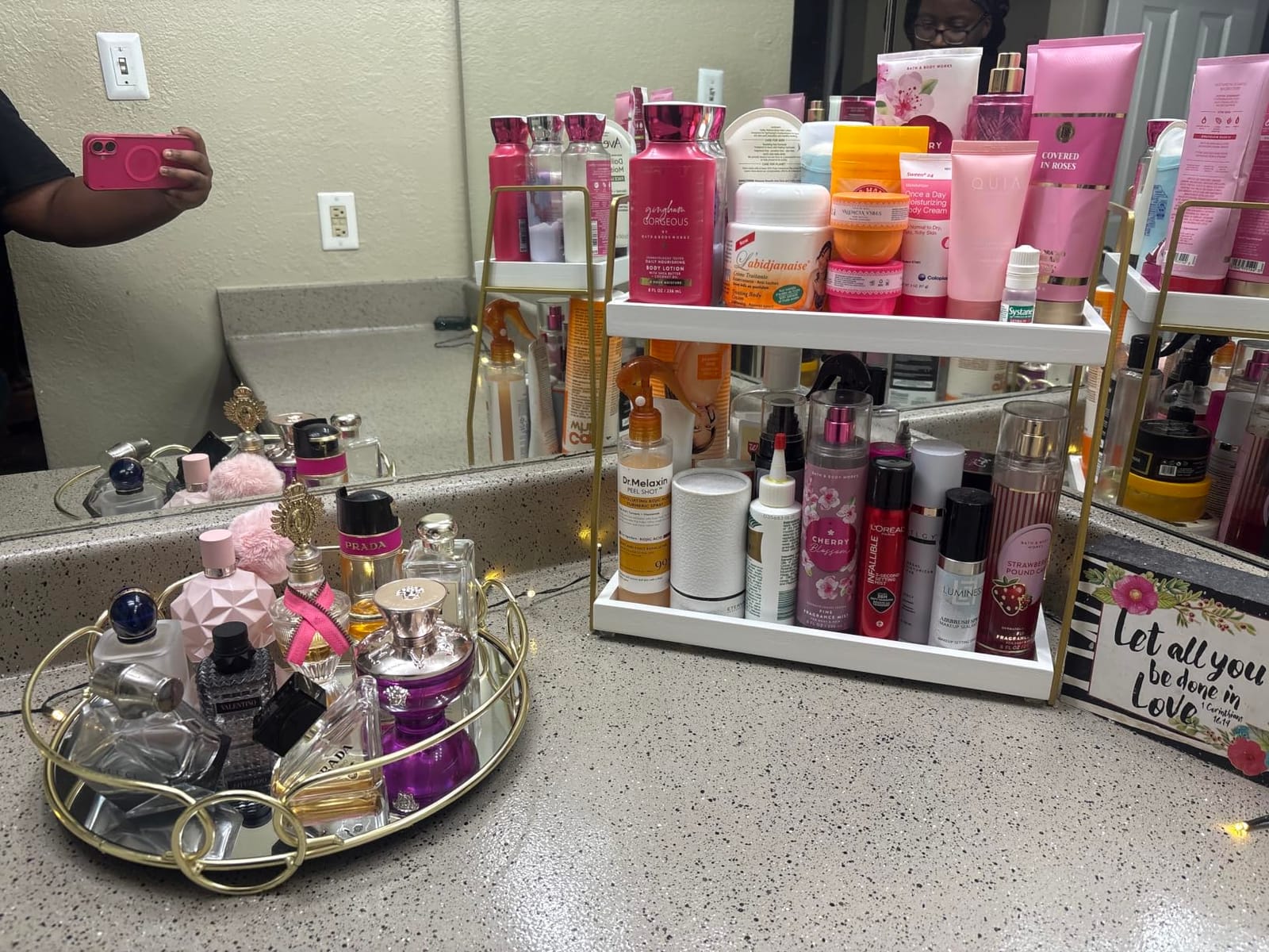 Forbena Bathroom Organizer Countertop, Counter Organizer for Bathroom Decor, Wooden Sink Shelf for Vanity Storage, Makeup Tray for Perfume Skincare Bedroom Kitchen Corner (2 Tier, White and Gold) customer photo 2