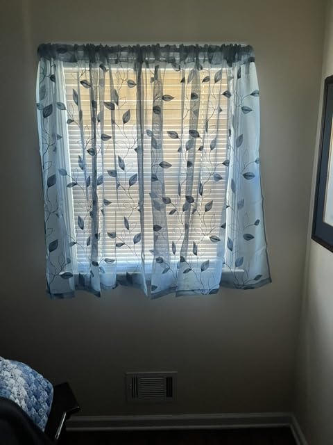 HOMEIDEAS Sage Green Kitchen Tier Curtains Leaf Embroidered, 30x36, 2 Panel customer photo 1