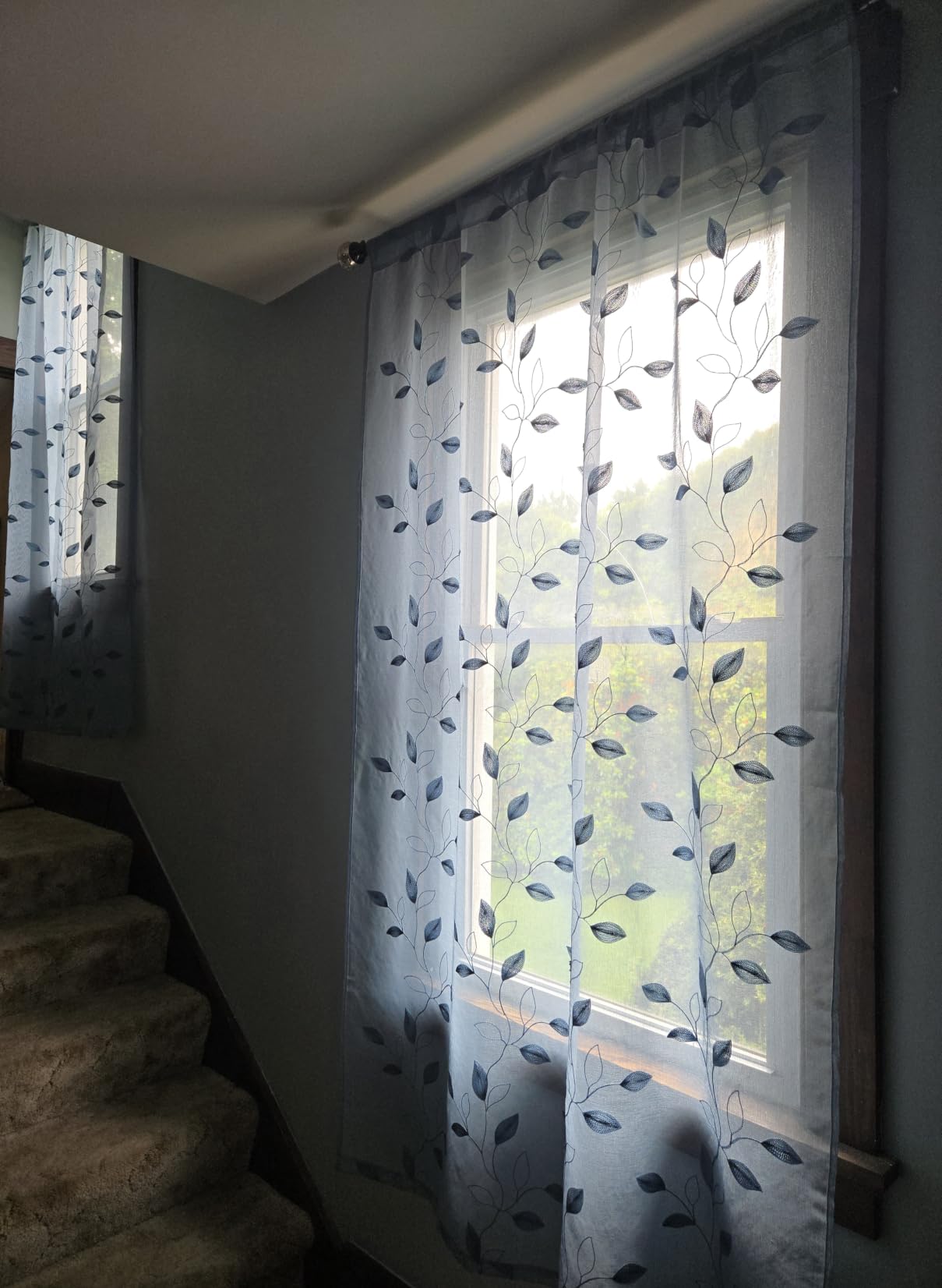 HOMEIDEAS Sage Green Kitchen Tier Curtains Leaf Embroidered, 30x36, 2 Panel customer photo 2