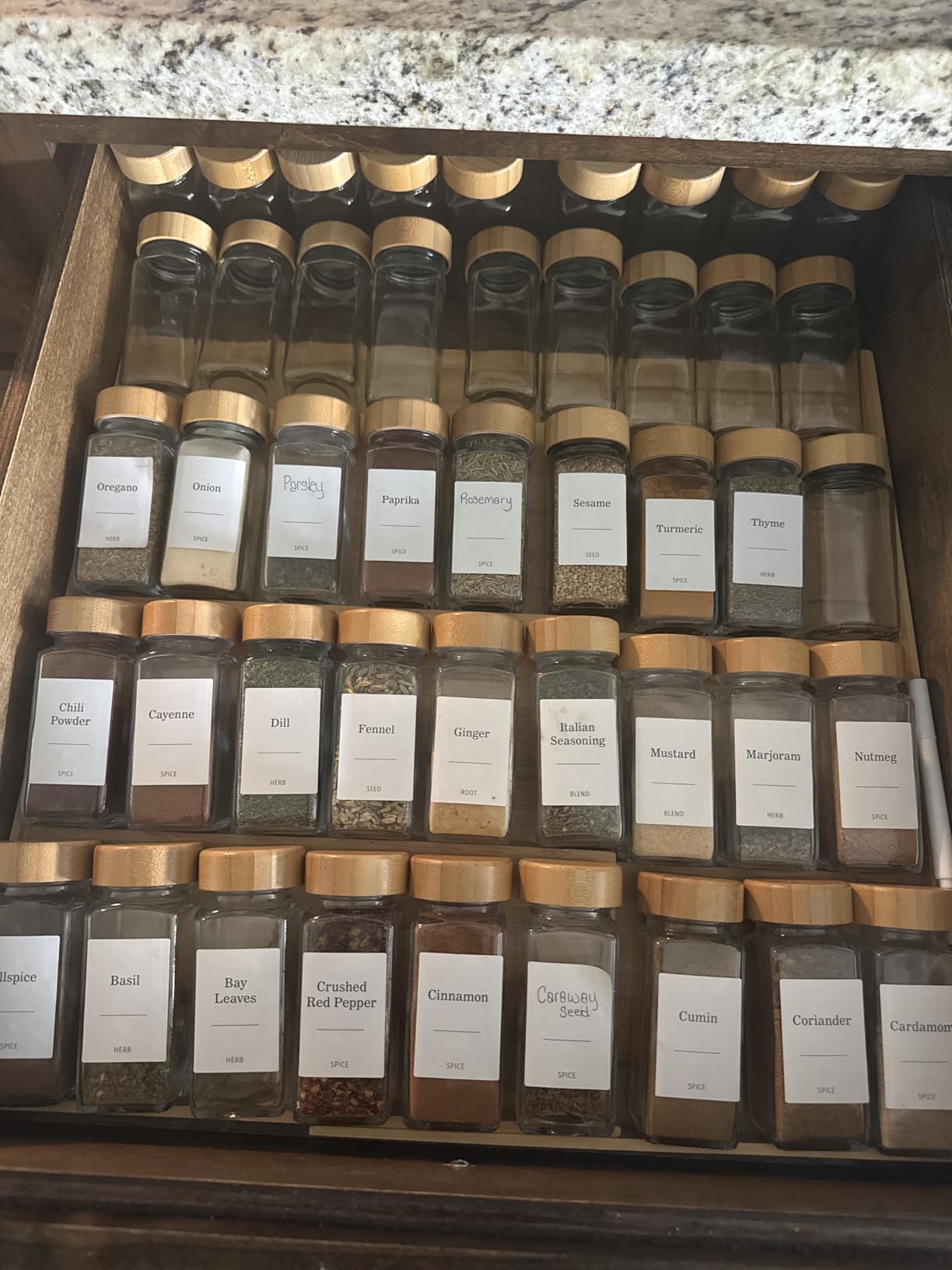 SpaceAid Bamboo Spice Drawer Organizer, (Need 3