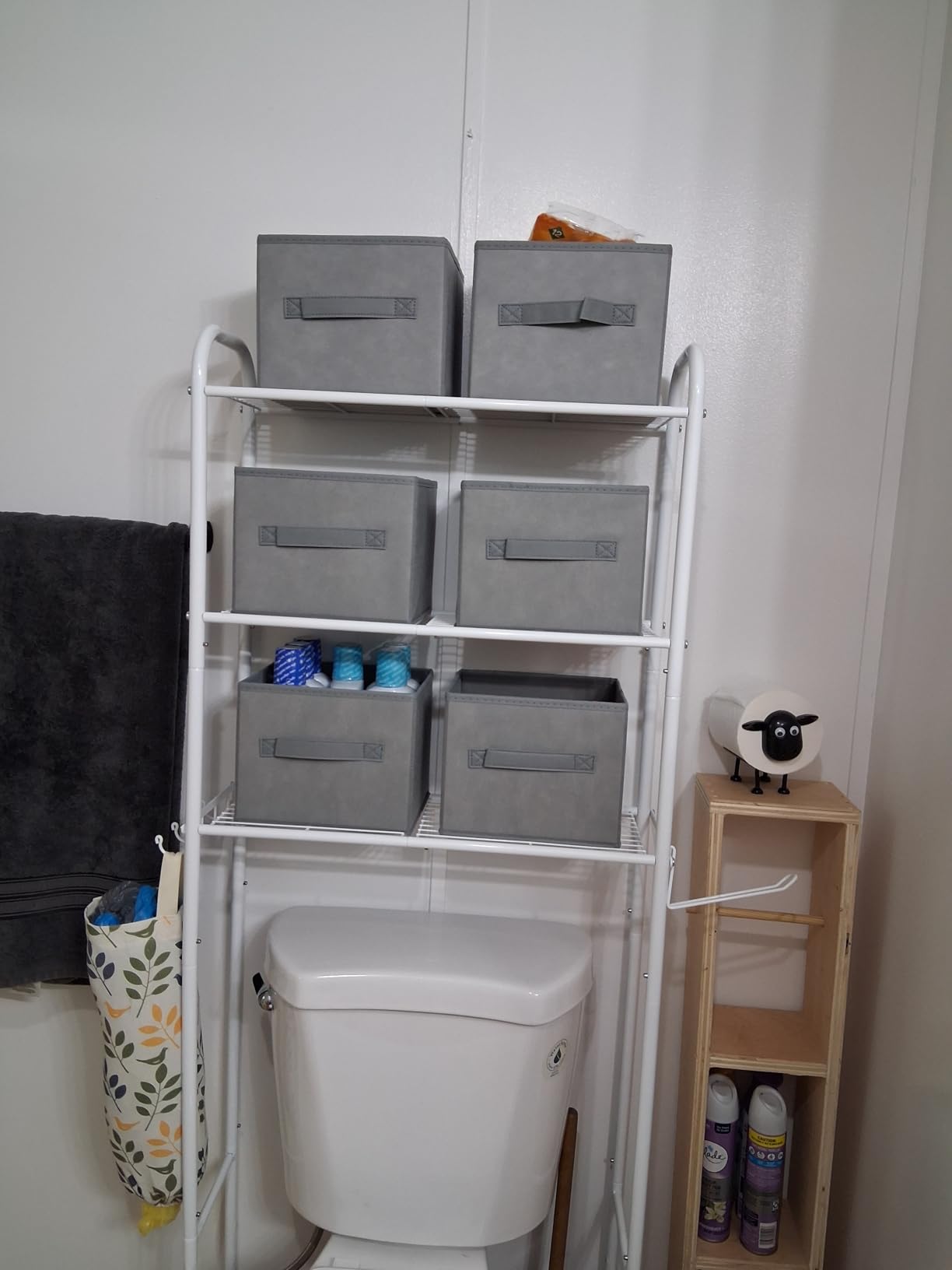 Simple Trending Over The Toilet Storage Rack, Metal 3 Tier Bathroom Organizer Shelf with Paper Holder and 3 Hooks, Freestanding Shelf Space Saver Above Toilet, White customer photo 2