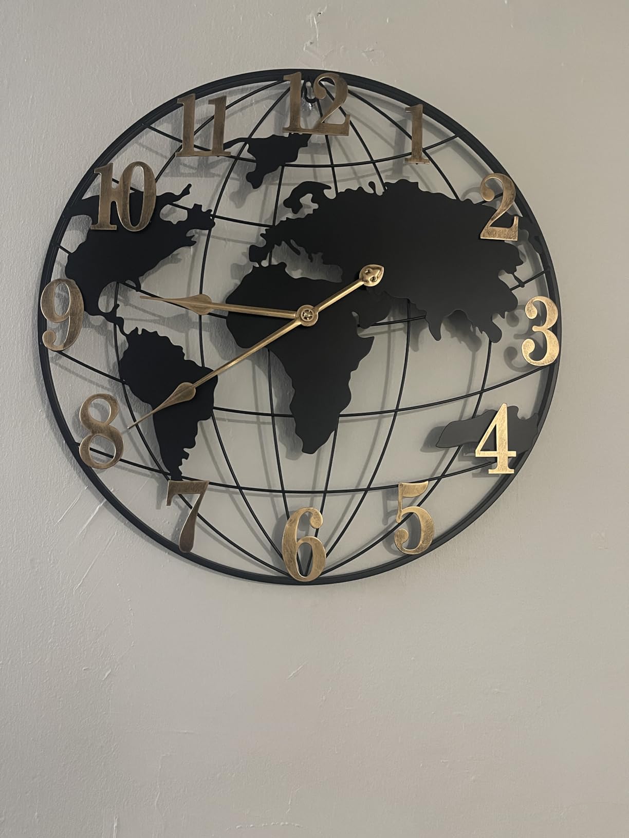 Large World Map Wall Clock Metal Minimalist Modern Round Silent Wall Decor customer photo 1