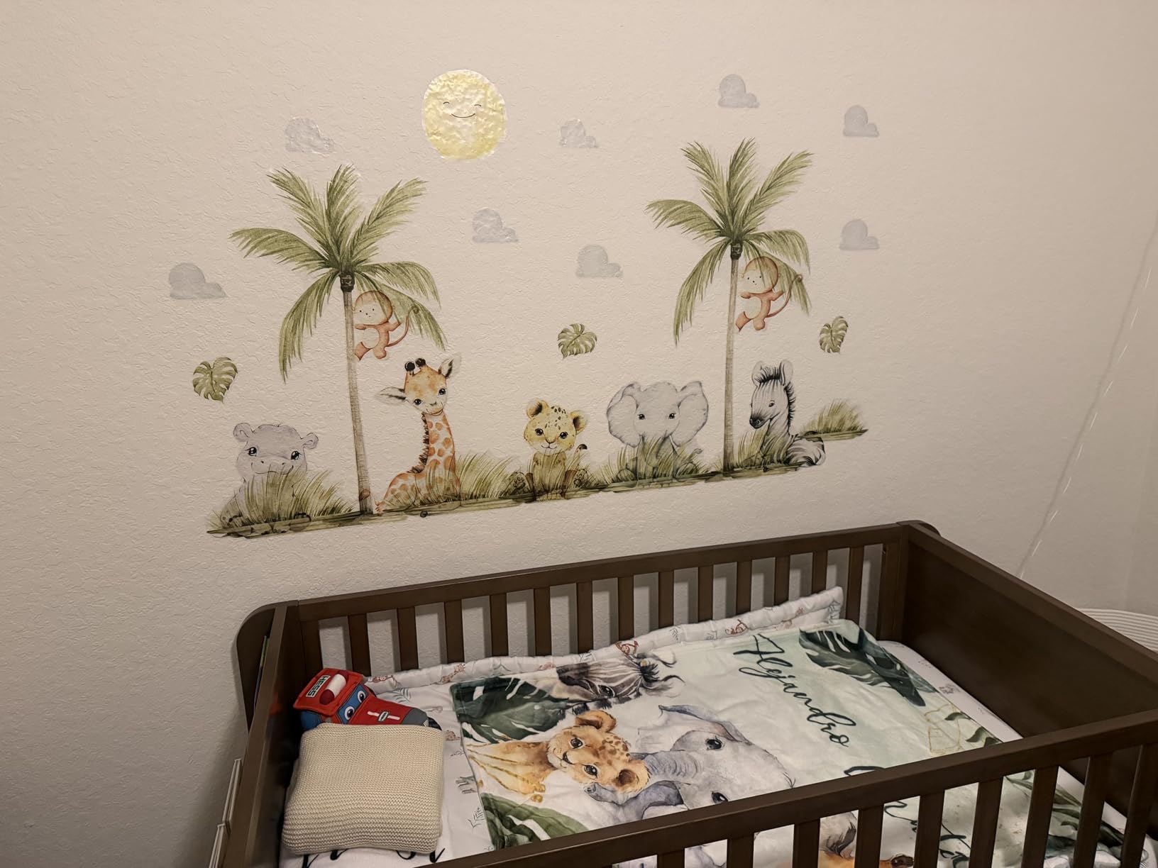 44.88×11.75 Inch Jungle Safari Animal Wall Decals Watercolor Forest Elephant Lion Monkey Stickers Kids Wall Decor for Nursery Playroom Bedroom Classroom Kindergarten customer photo 1