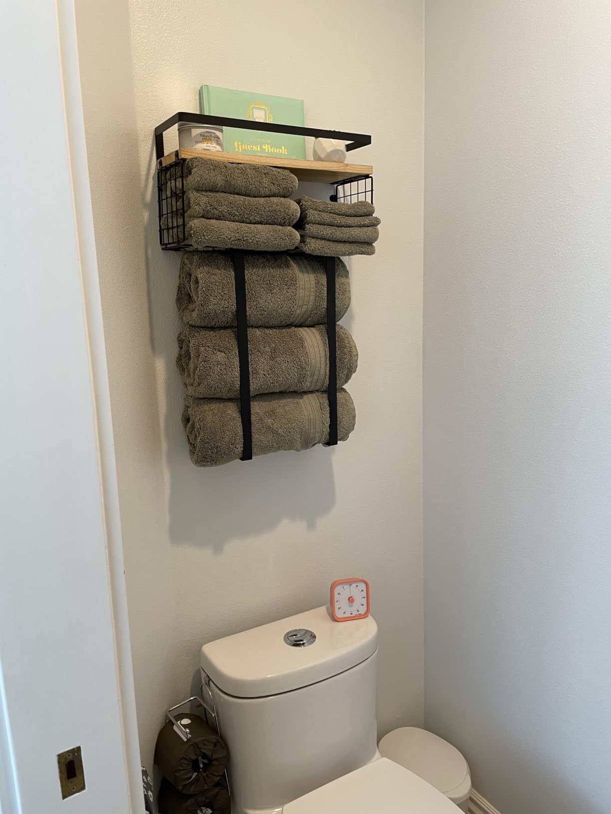 Xstydes Towel Racks for Bathroom Wall Mounted, Metal Towel Holder with Wooden Shelf for Folding Large Towels, Towel Storage for Small Bathroom Organizer Decor or RV Camping customer photo 1