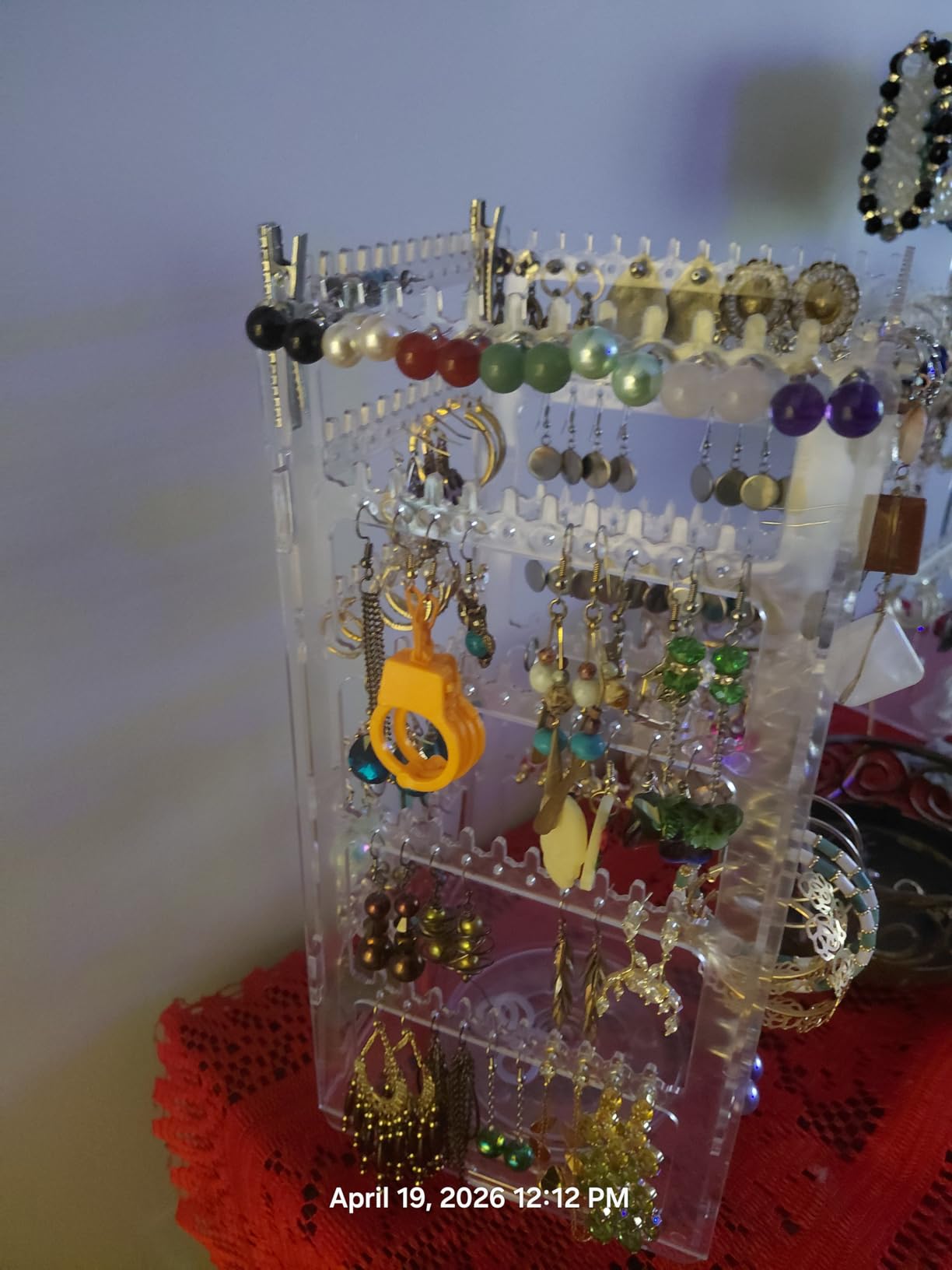17Dec 360 Rotating Earring Holder Organizer Stand,5 Tiers Acrylic Jewelry Organizers and Storage,Stud Earring Organizers and Storage,212 Holes and 212 Grooves for Earrings Necklaces chain bracelet customer photo 2