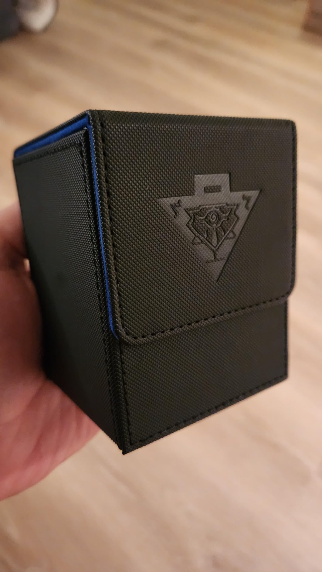 ZLCA Card Deck Box for MTG Yugioh TCG, Card Storage Box with Dividers Holds 100+ Sleeved Cards, Premium Card Deck Case (Black&Blue, Puzzle) customer photo 2