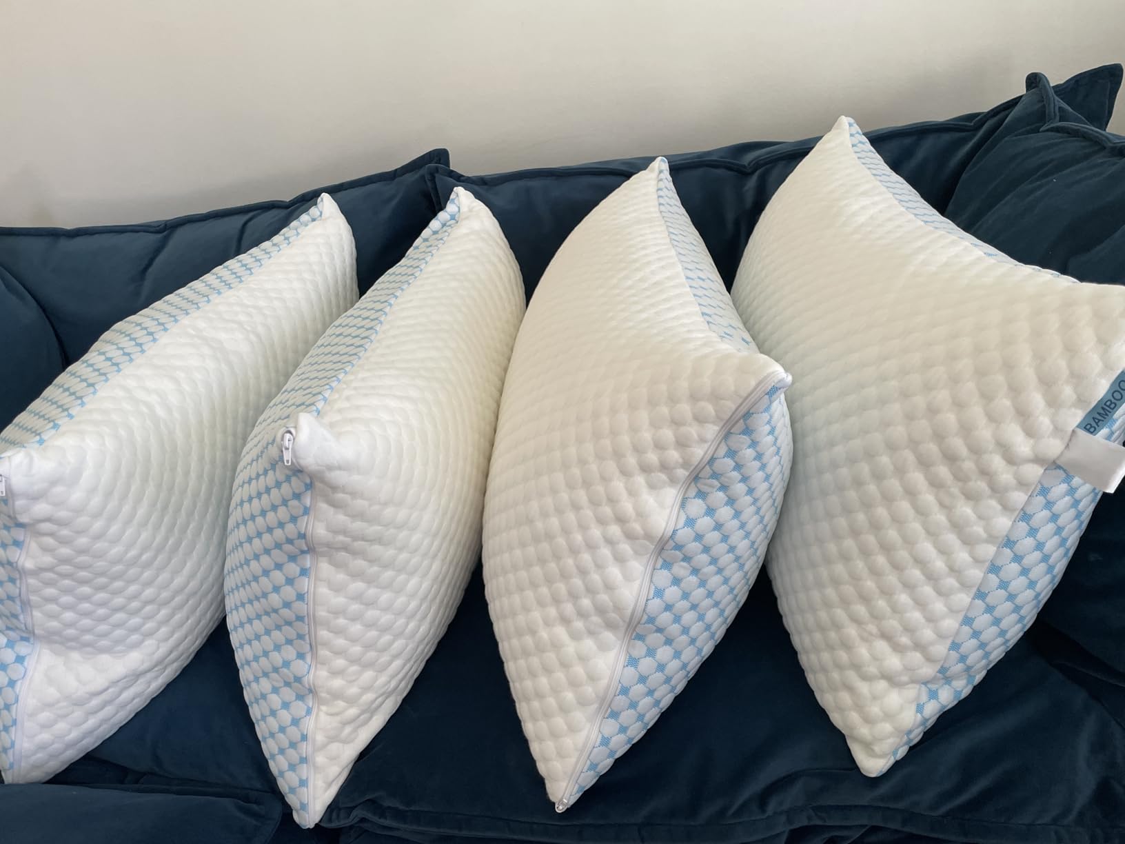 EASELAND Cooling Queen Size Firm Pillows, Shredded Memory Foam Set of 2 | Adjustable Fill with Removable Cover for Hot Sleepers, Cool Bed Support Pillow for Side Back Stomach Sleepers customer photo 2