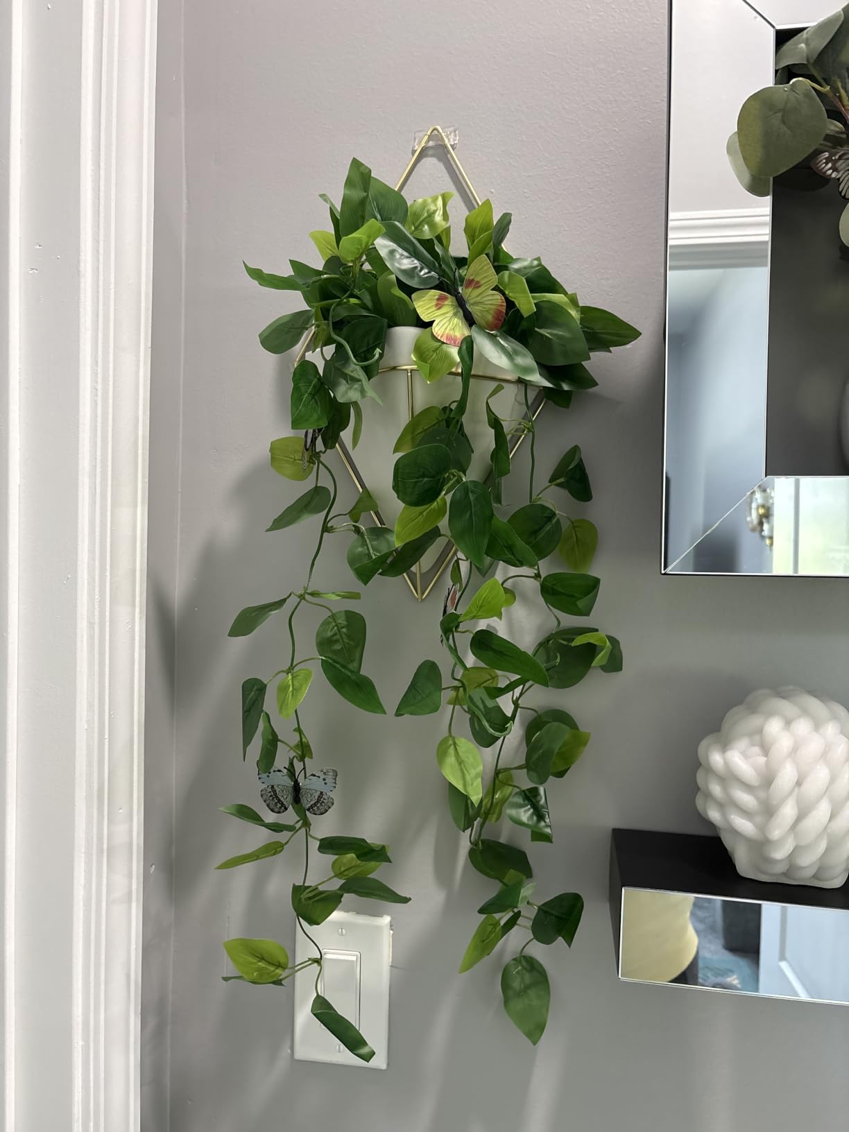 BLEUM CADE Fake Hanging Plants, 2pcs Artificial Pothos Vines Faux Plants Greenery for Wall Home Living Room Office Indoor Outdoor Decor (No Baskets) customer photo 1