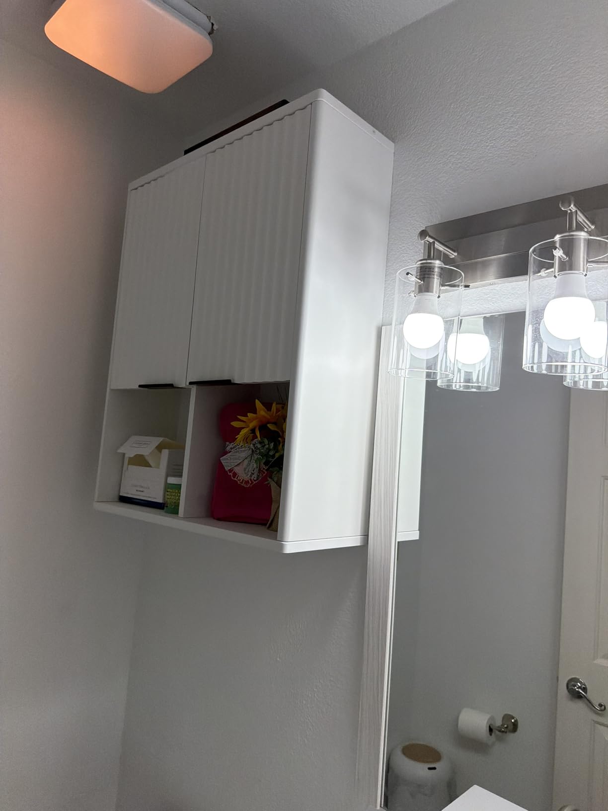 HAIOOU Bathroom Wall Cabinet with Motion Sensor Light, 23.6 Inch - White | Wooden Wall Mounted Medicine Cabinet with Adjustable Shelf, Soft Close Hinges for Over the Toilet Bathroom Storage customer photo 2