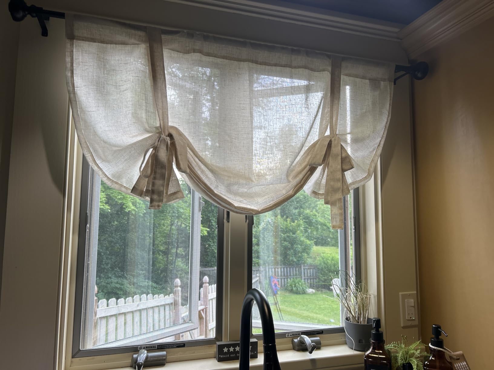 JINCHAN Tie Up Valance Curtain Floral for Windows 45 Inch 1 Panel Black customer photo 1