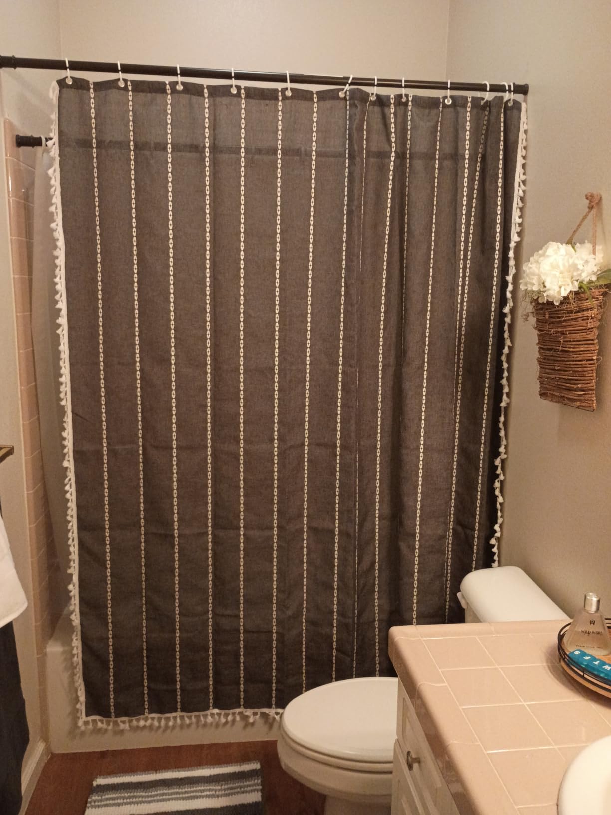 BTTN Cream Boho Farmhouse Linen Heavy Duty Shower Curtain Set, 72x72, Beige customer photo 1