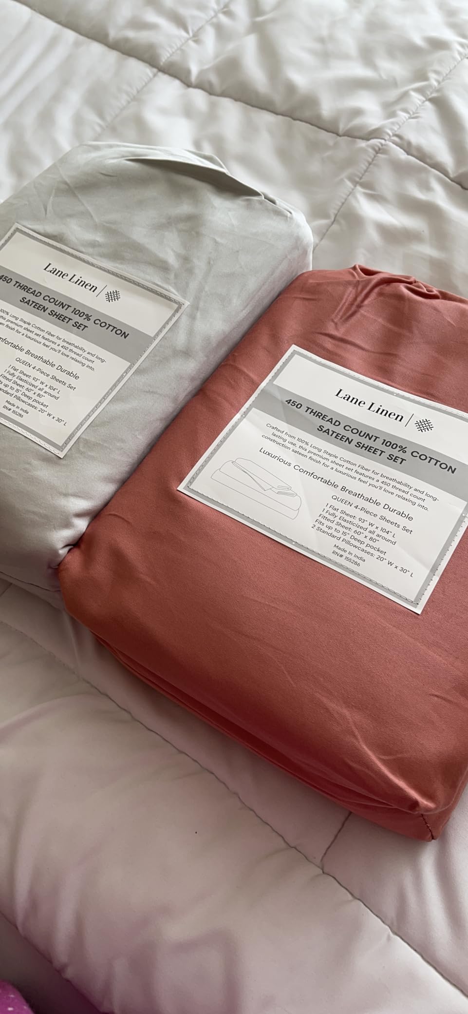 LANE LINEN Queen Sheet Set - 450TC Premium Long-Staple Cotton Sateen, White customer photo 1