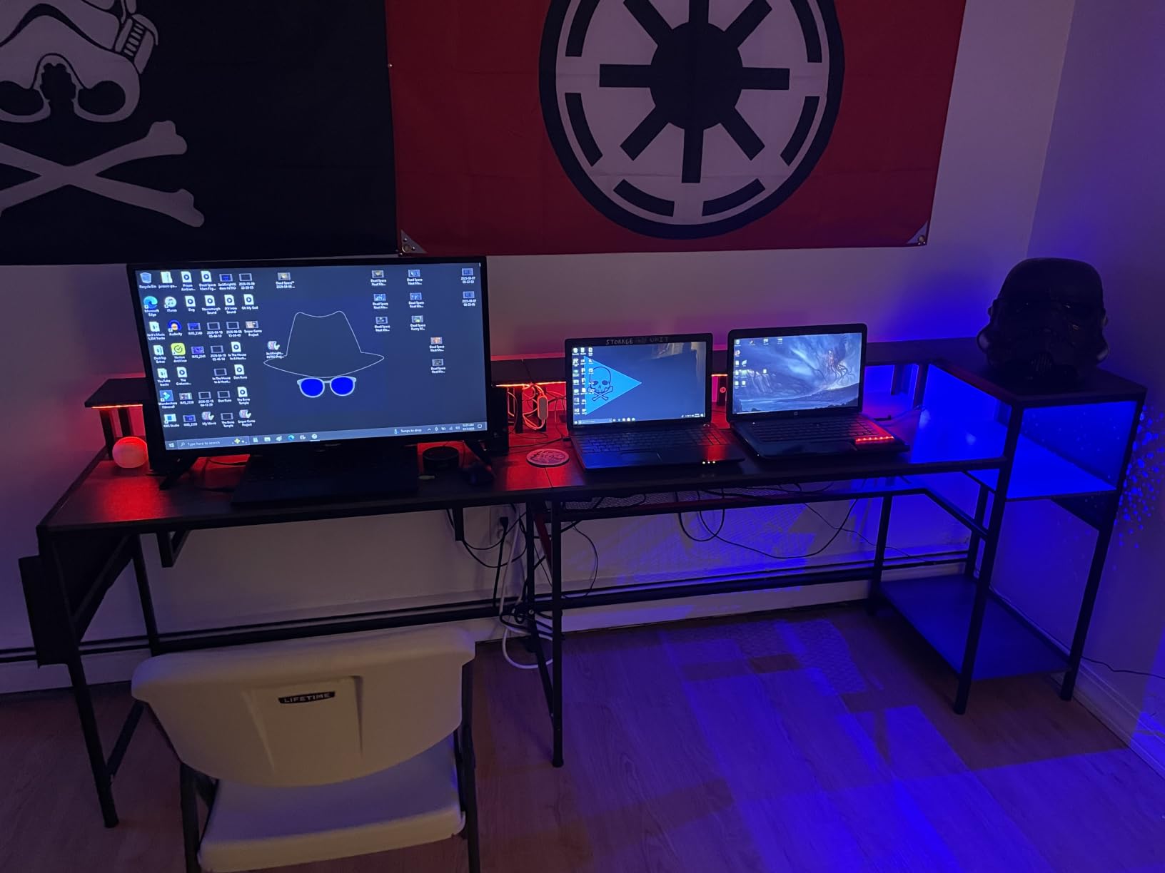 SEDETA L Shaped Gaming Desk, Reversible Computer Desk, Gaming Desk with Power Outlets & LED Strip, Monitor Shelf, Keyboard Tray, Pegboard and Storage Shelves for Home Office, Black customer photo 1